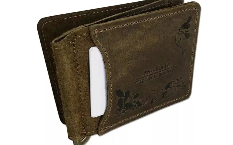 Leather clip wallet for money