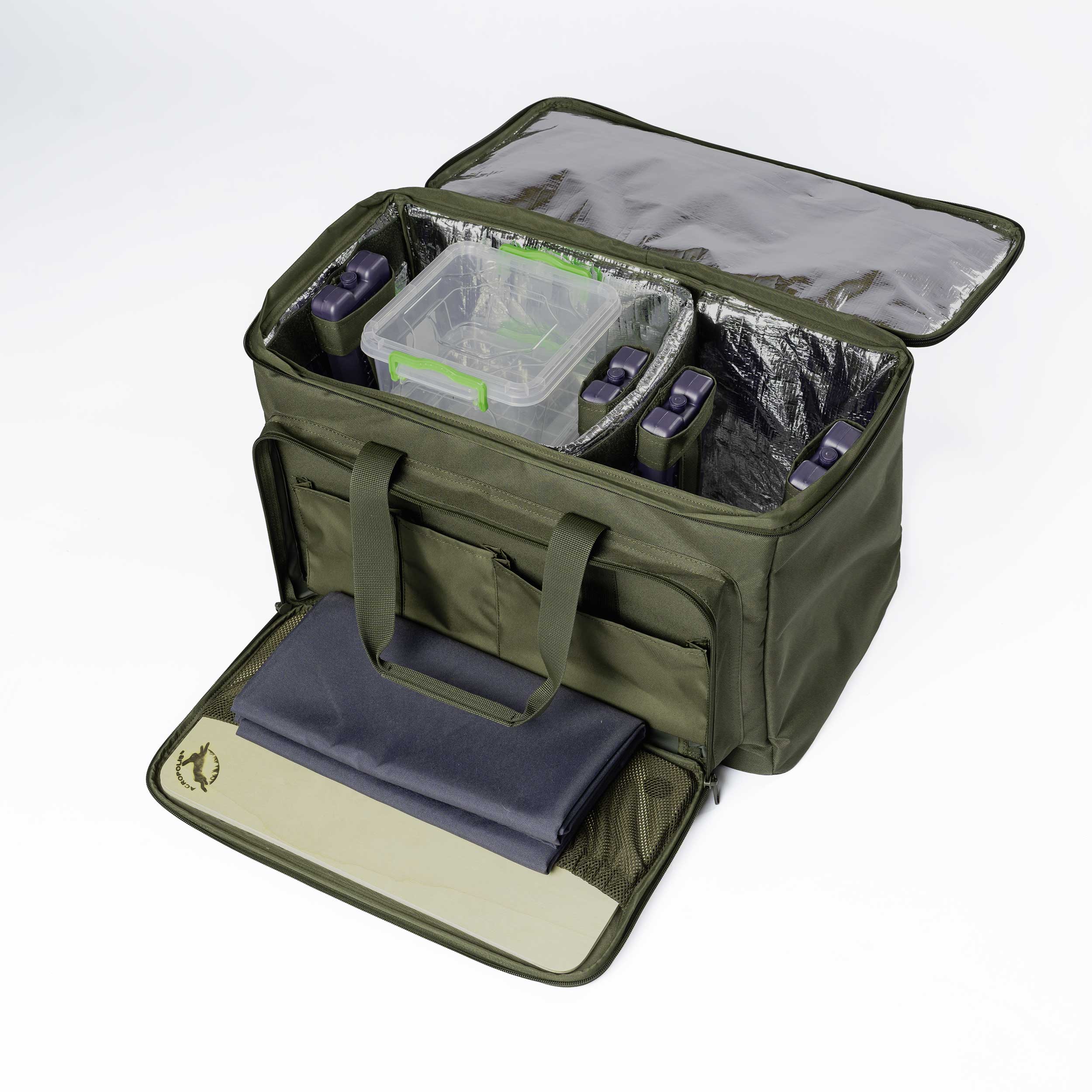 TST-3u Cooler Travel Bag + 4 Cold Batteries + Tablecloth + 3 Food Boxes + 2 Wooden Kitchen Boards
