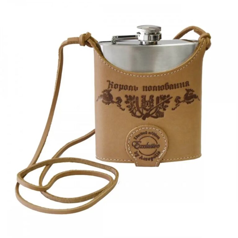 FL-1m Metal Flask with Leather Case “King of the Hunt”, 210ml