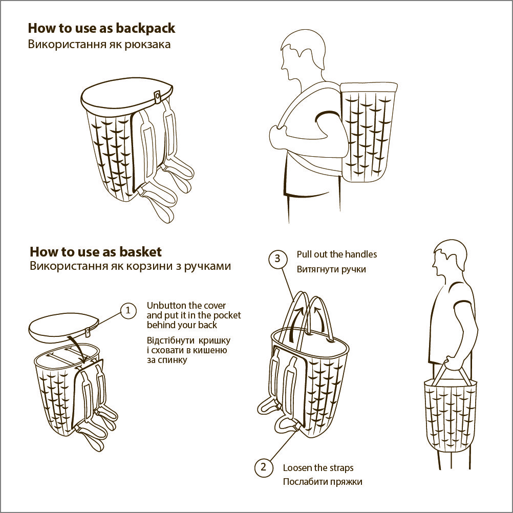 RNG-5 Mushroom Forager Wicker Basket -Backpack. Volume 27L