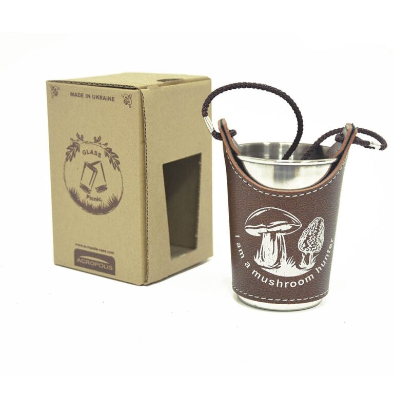 SHB-1zg Souvenir Glass with Eco Leather Case – I am a mushroom hunter, 150ml