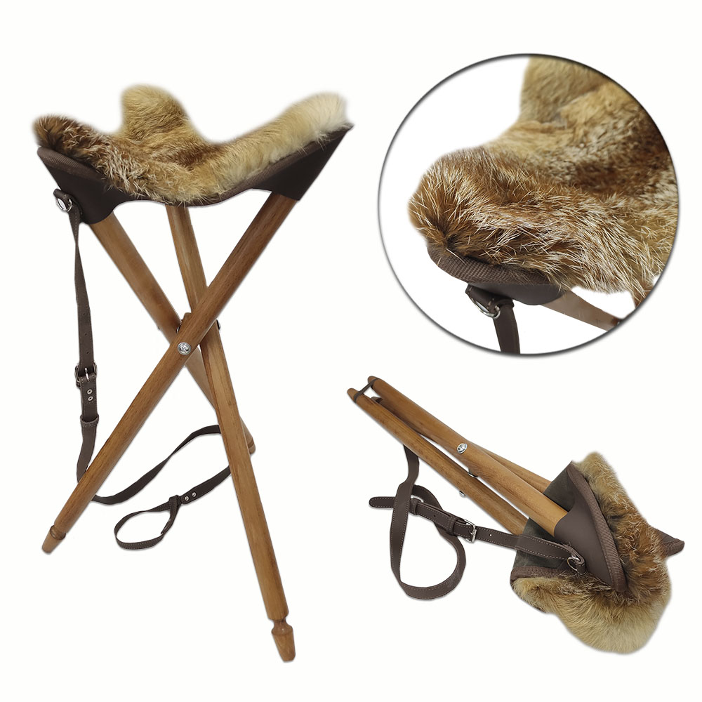 ST-1hl Folding Wooden Chair with Fox Fur Seat. Height 65cm