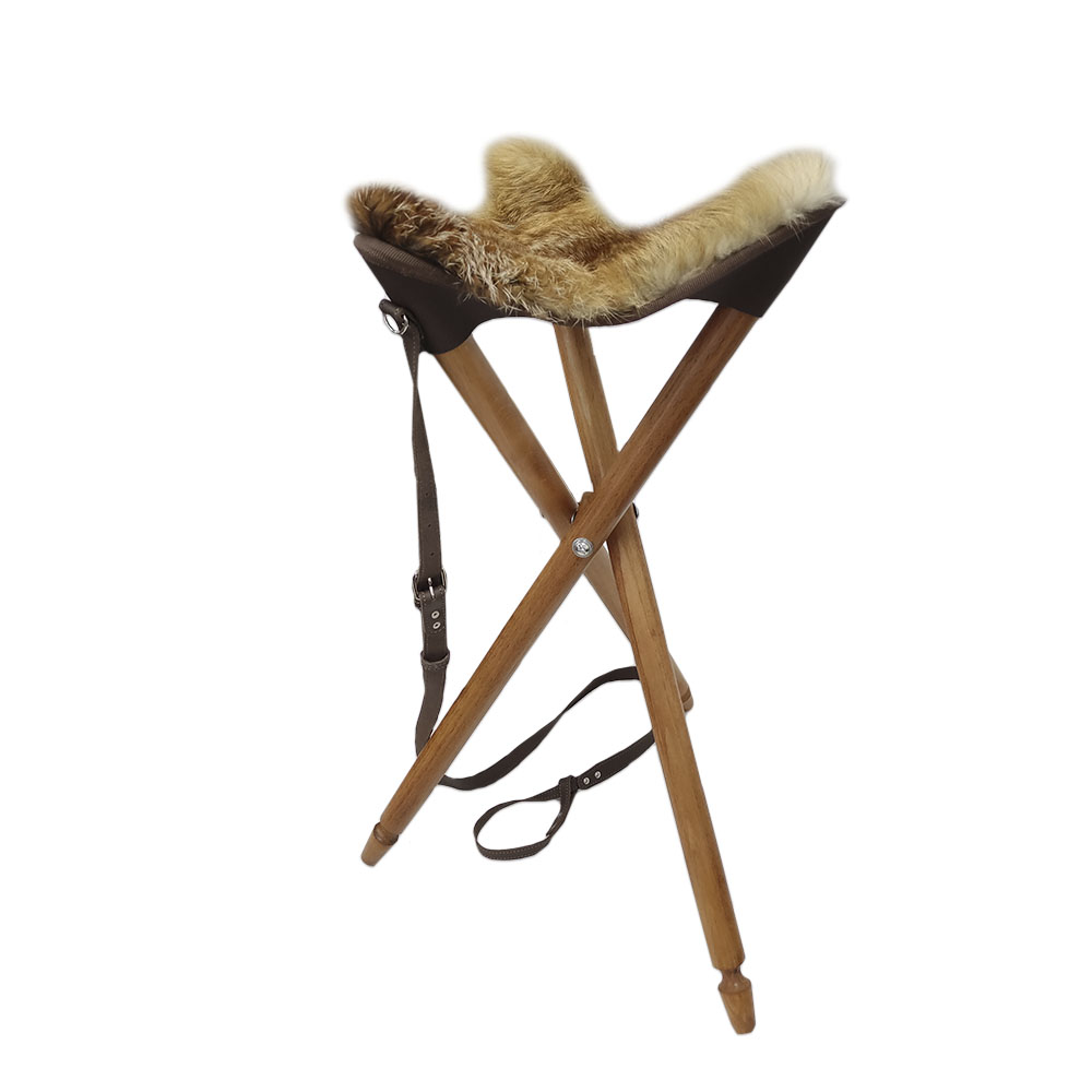 ST-1hl Folding Wooden Chair with Fox Fur Seat. Height 65cm