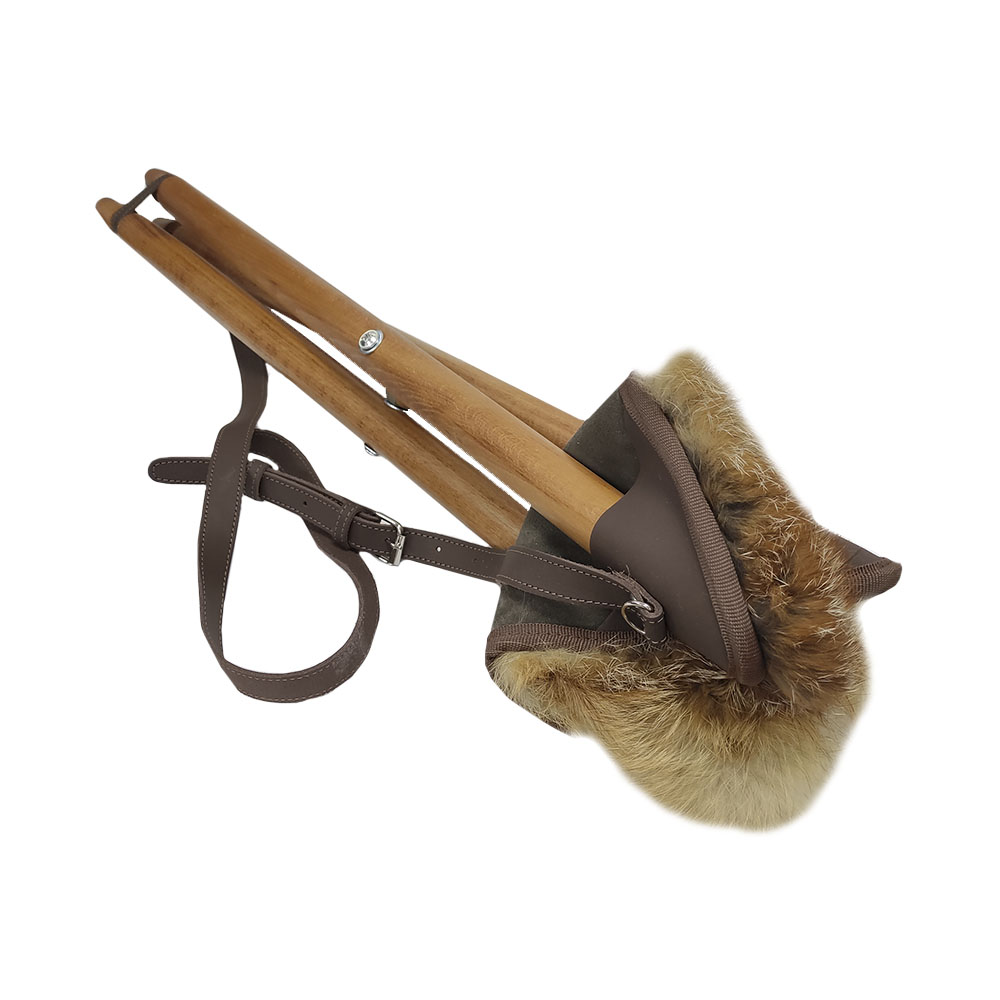 ST-1hl Folding Wooden Chair with Fox Fur Seat. Height 65cm