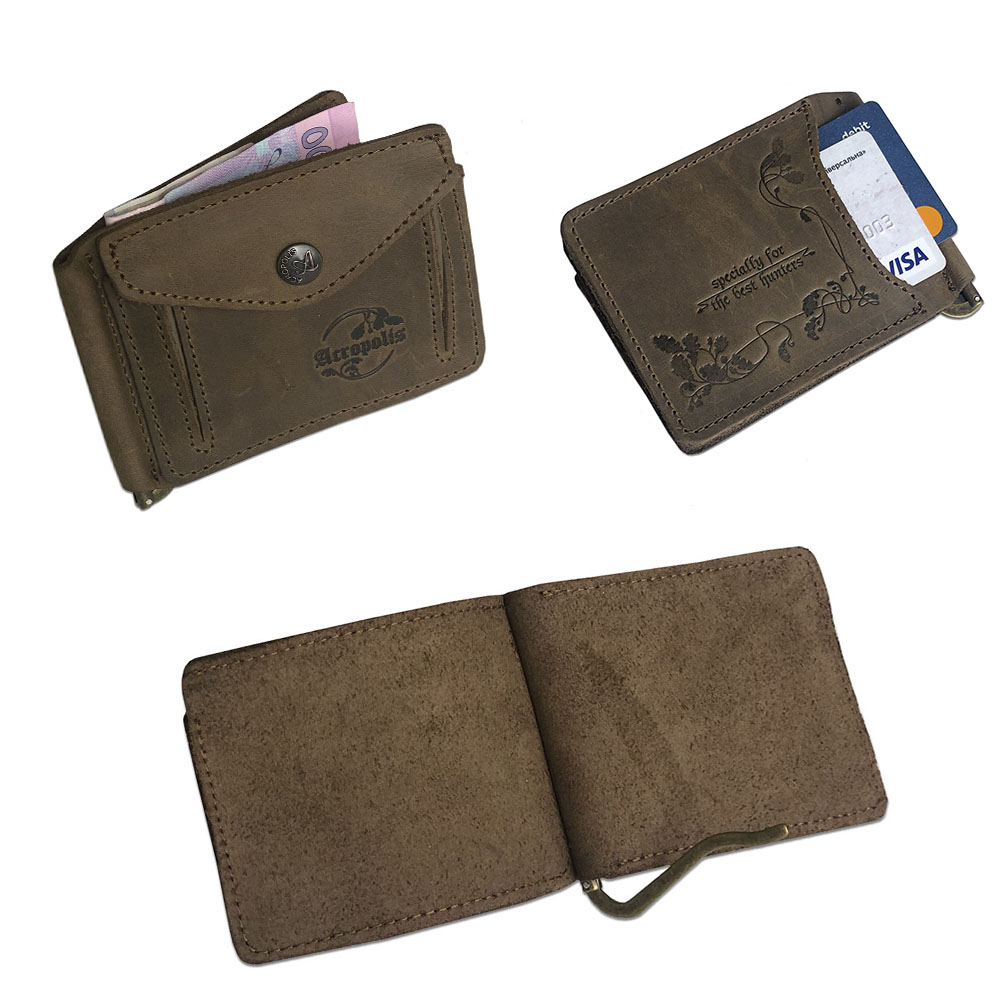 AG-3 Leather Wallet, Slim Clip for Money (banknotes, coins, and cards)