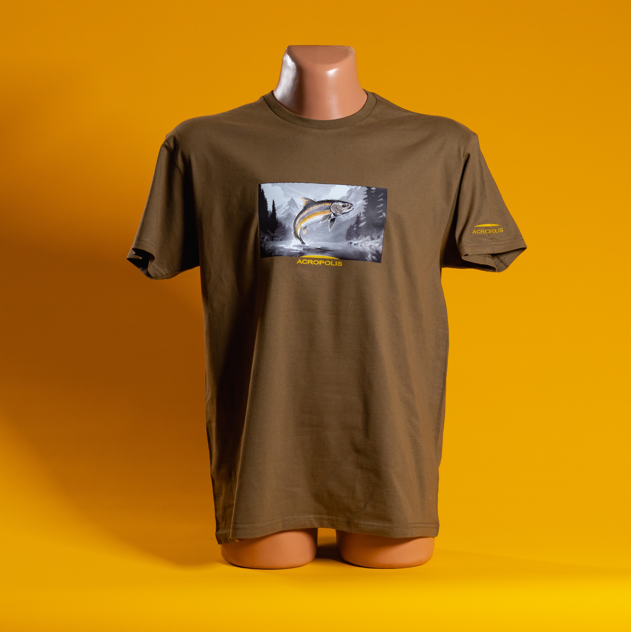 OFR-5 Fishermen`s T-shirt with Trout print, khaki – S, M, L, XL, XXL
