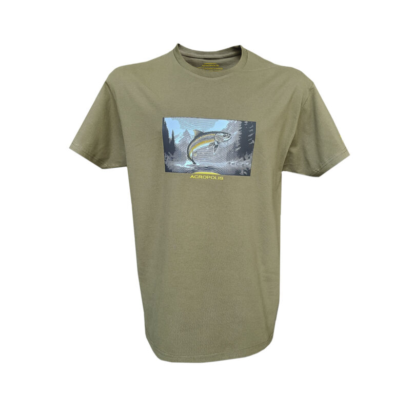 OFR-5 Fishermen`s T-shirt with Trout print, khaki – S, M, L, XL, XXL