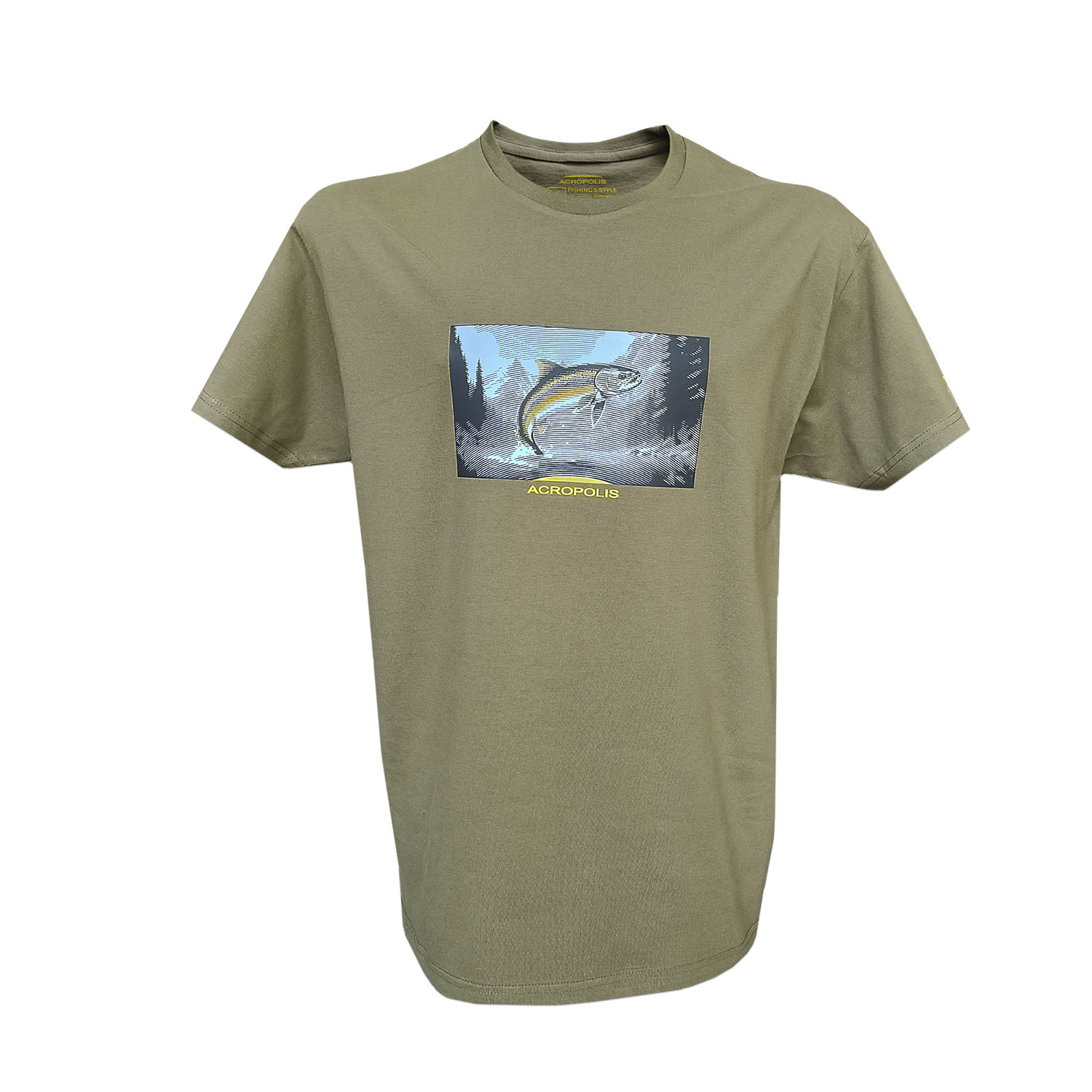 OFR-5 Fishermen`s T-shirt with Trout print, khaki – S, M, L, XL, XXL