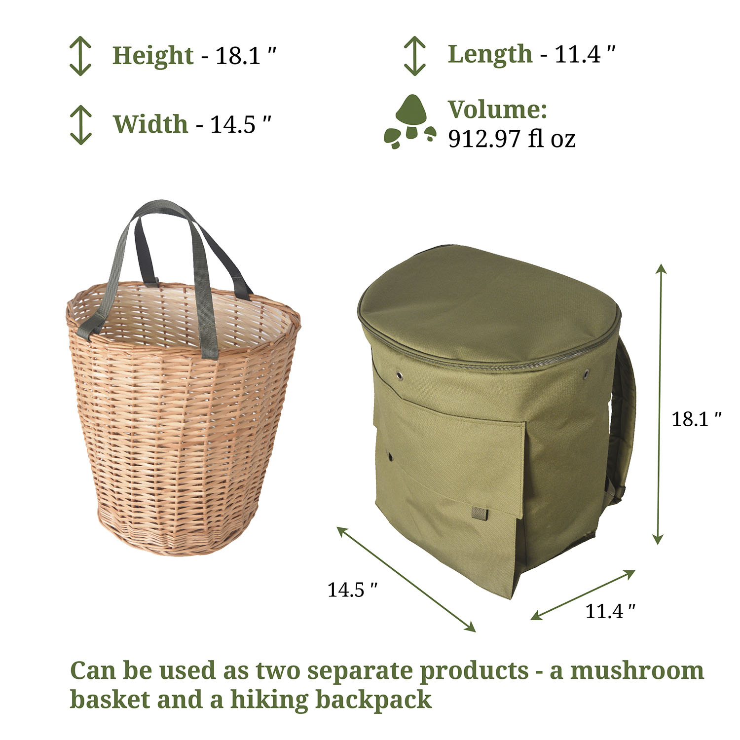 RNG-2 Mushroom Picker Backpack with Wicker Basket