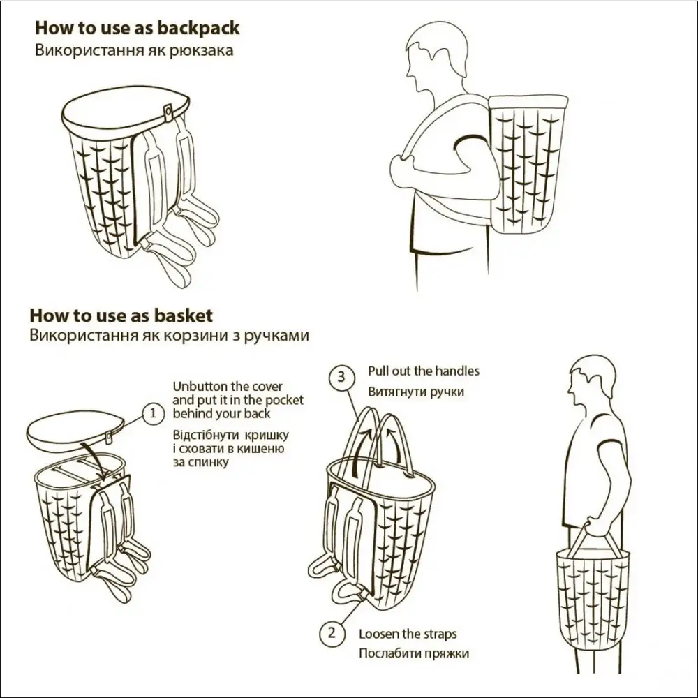 RNG-5mv Men’s Foraging Wicker Basket – Backpack for Picking Mushrooms