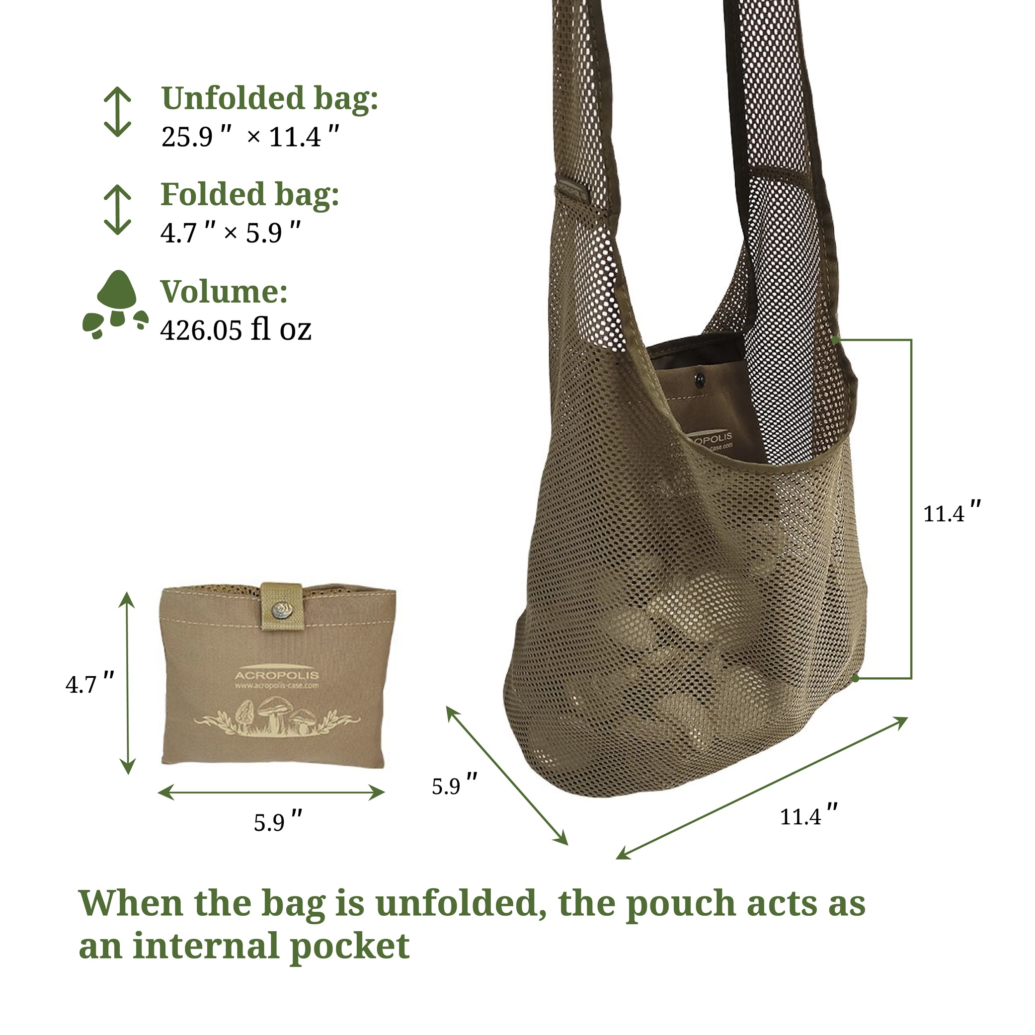 MG-3 Mushroom Forage Folding Mesh Bag. Tote Bag for Shopping