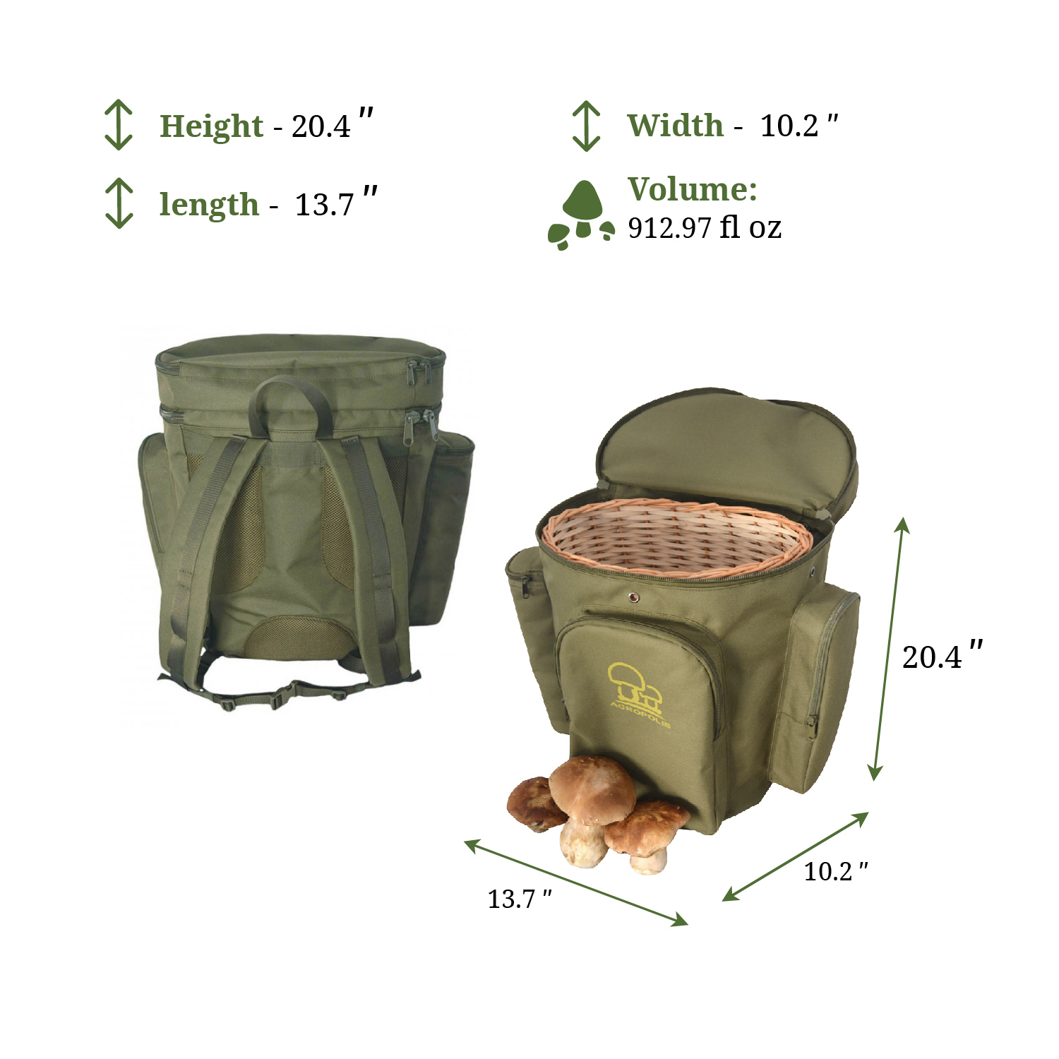 RNG-1/1 Mushroom Picker Foraging Backpack with Wicker Basket