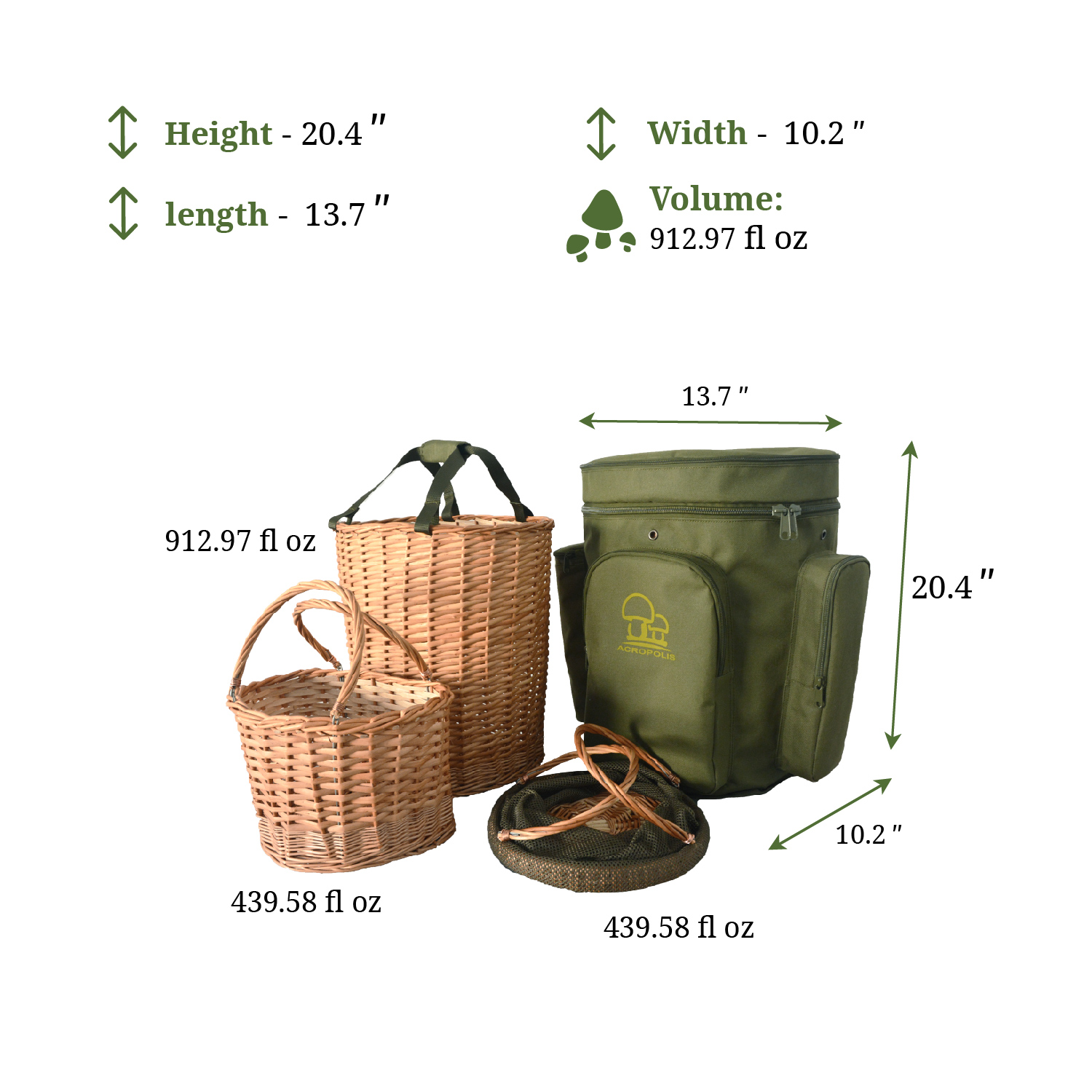 RNG-1 Backpack with Three Wicker Baskets for Mushroom Foraging