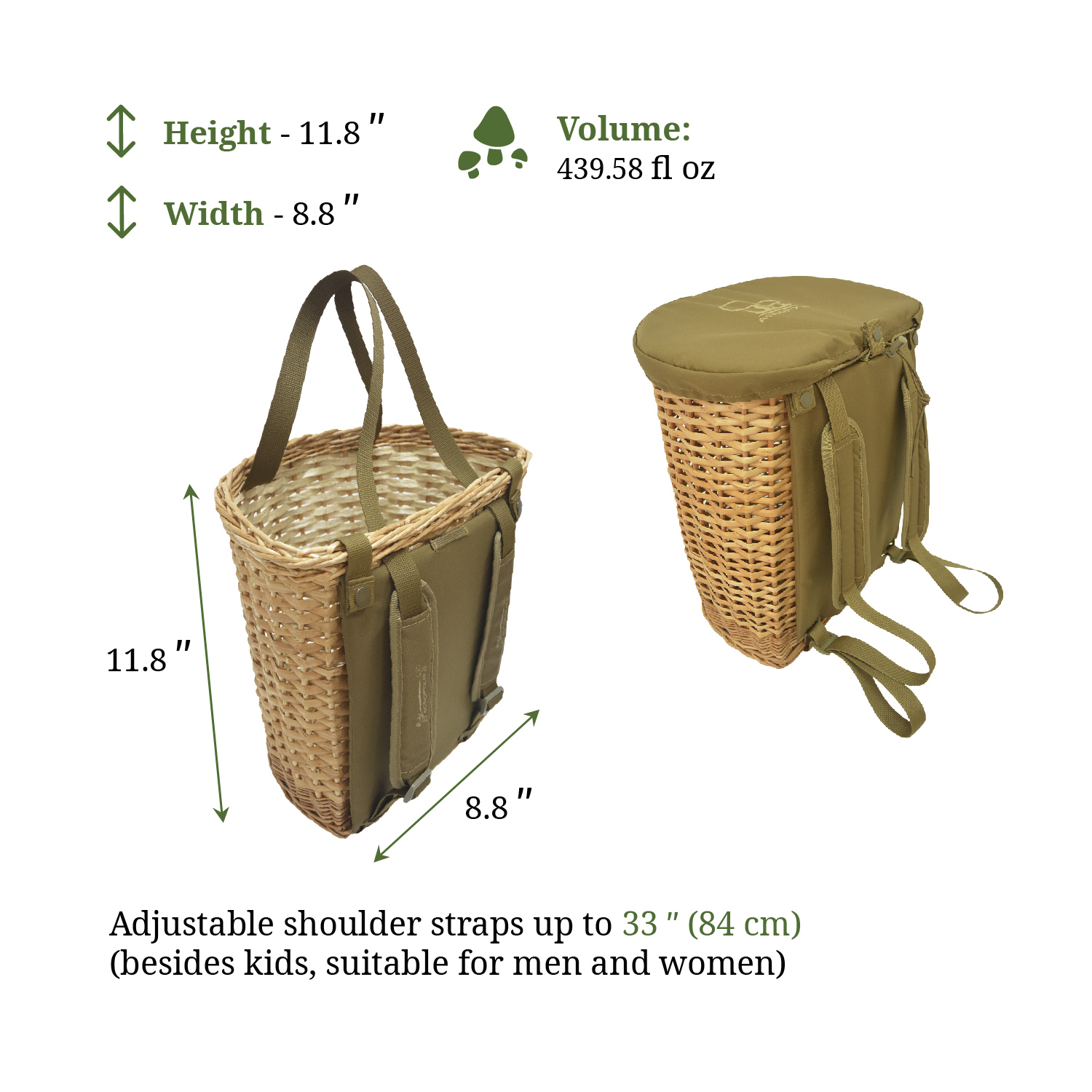 RNG-5mv Men’s Foraging Wicker Basket – Backpack for Picking Mushrooms