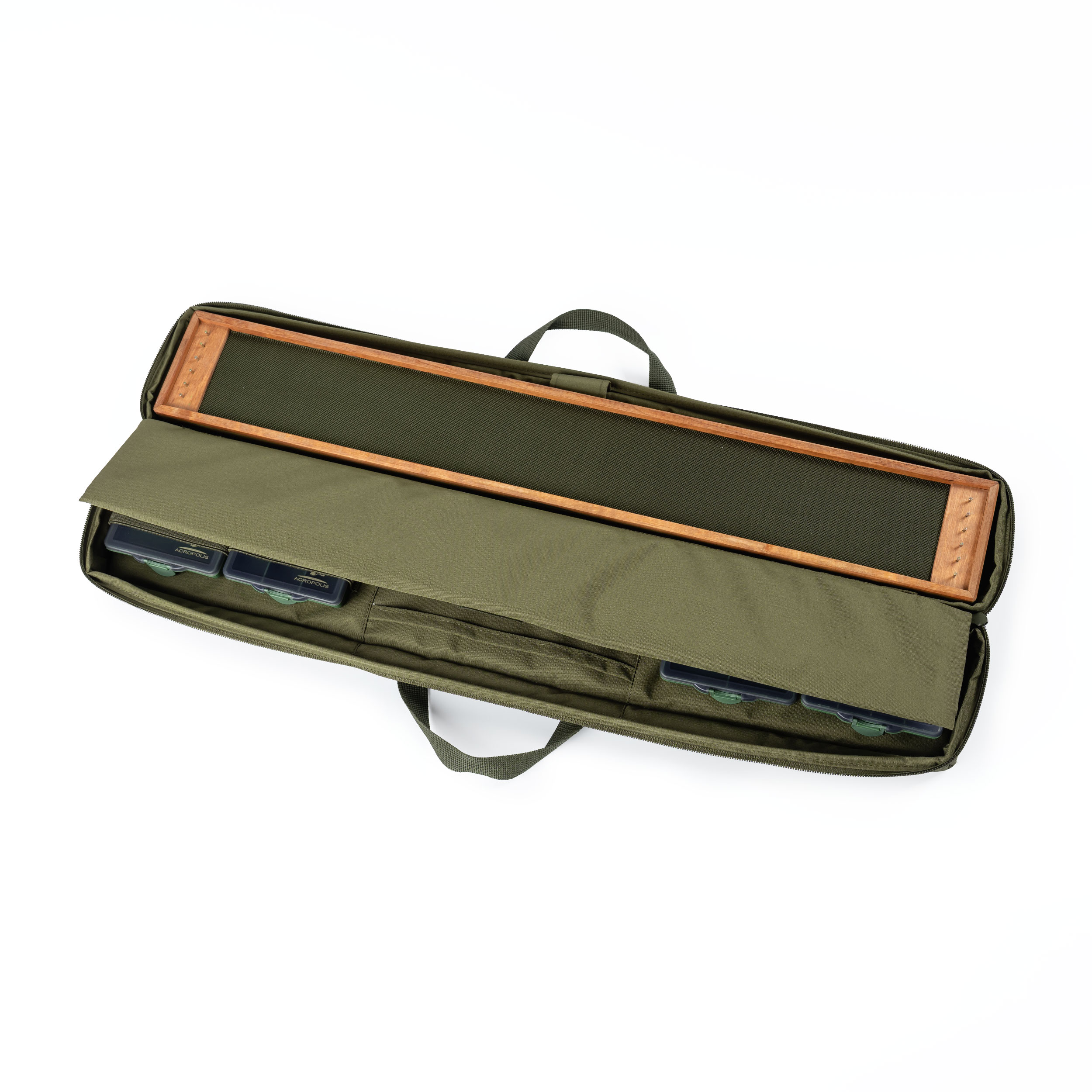 RSP-2 Fishing Bag with Wooden Leash Holder and 4 Boxes for Hooks, Loads