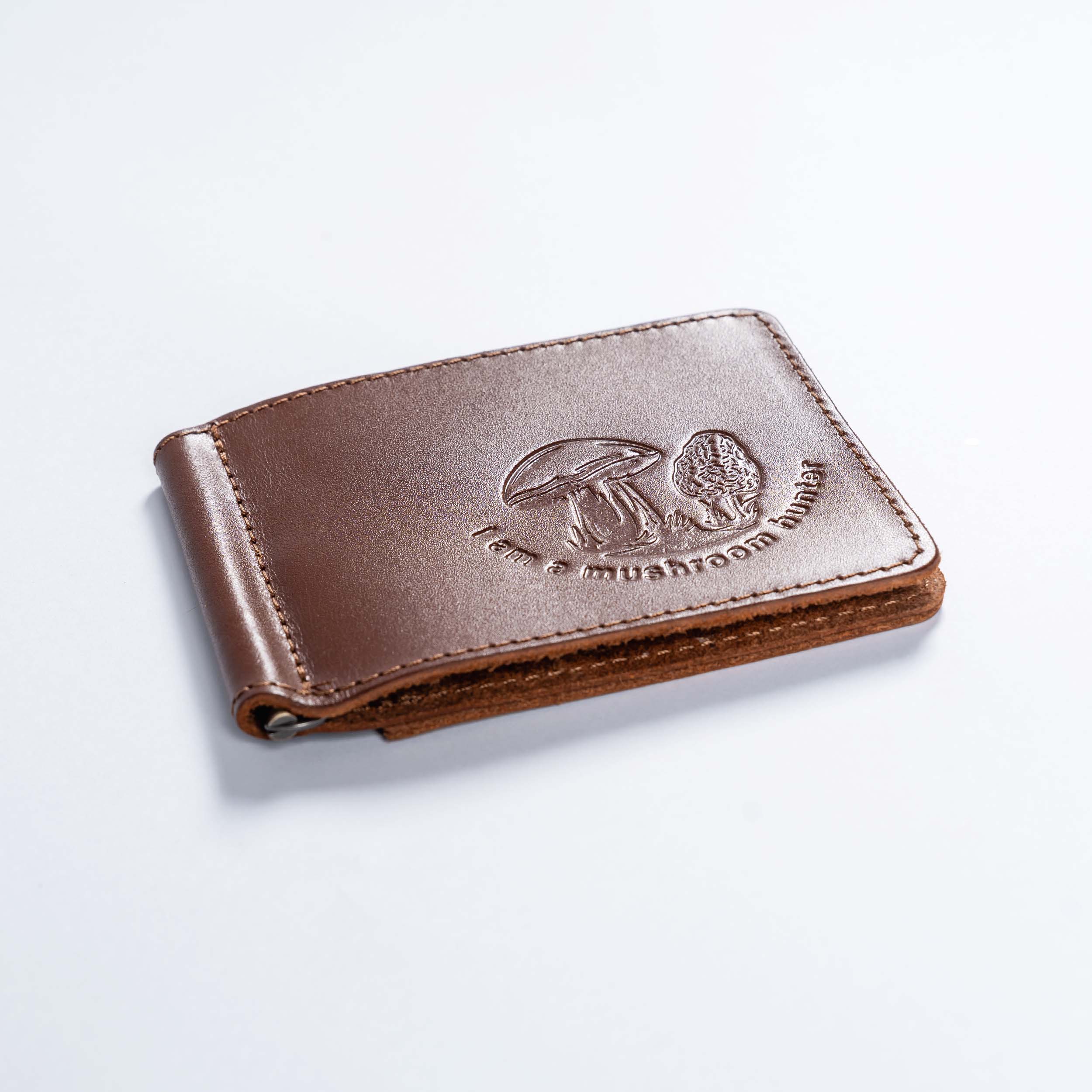 AG-2g Mens Leather Money Clip Slim (Wallet) Mushrooms