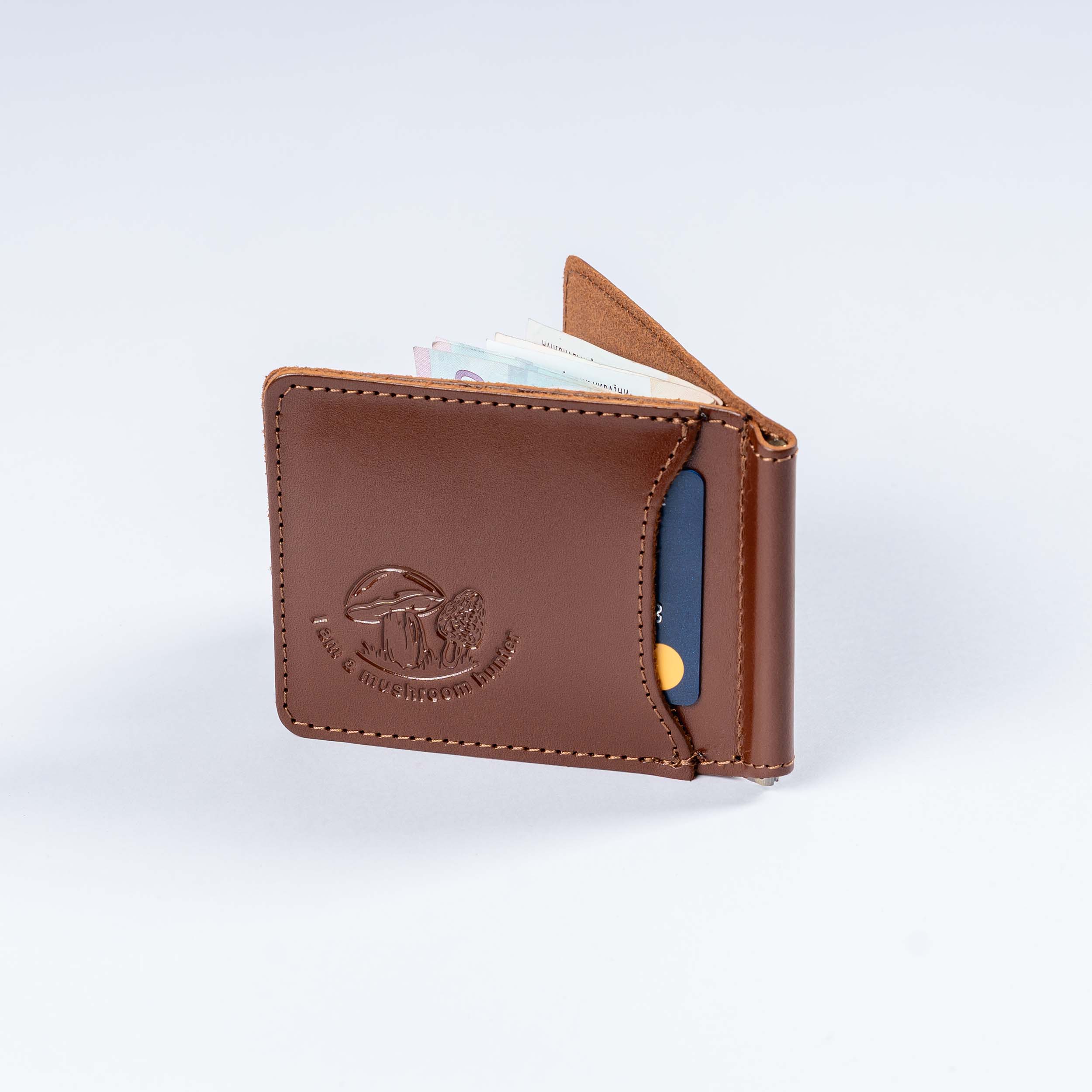 AG-2g Mens Leather Money Clip Slim (Wallet) Mushrooms
