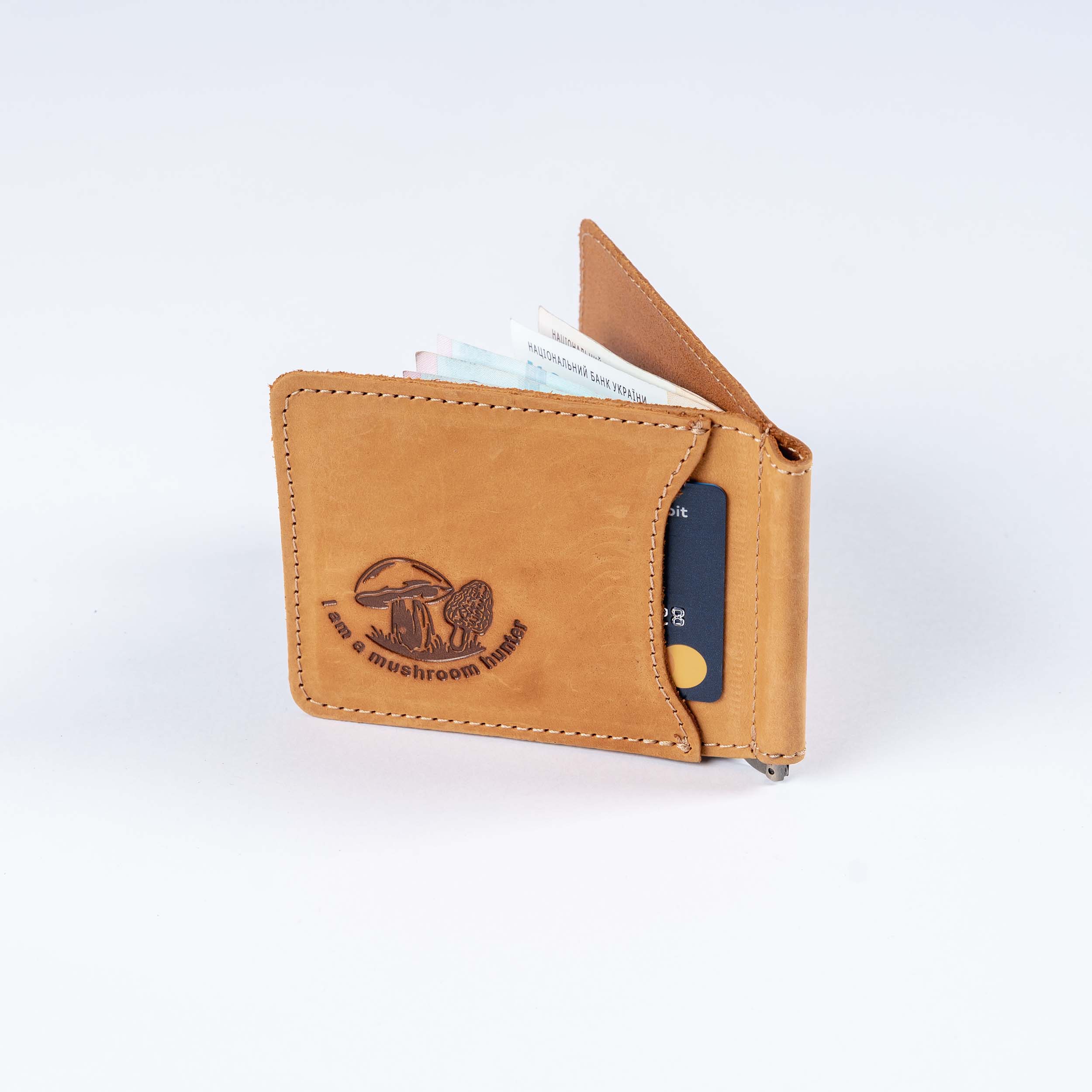 AG-2g Mens Leather Money Clip Slim (Wallet) Mushrooms