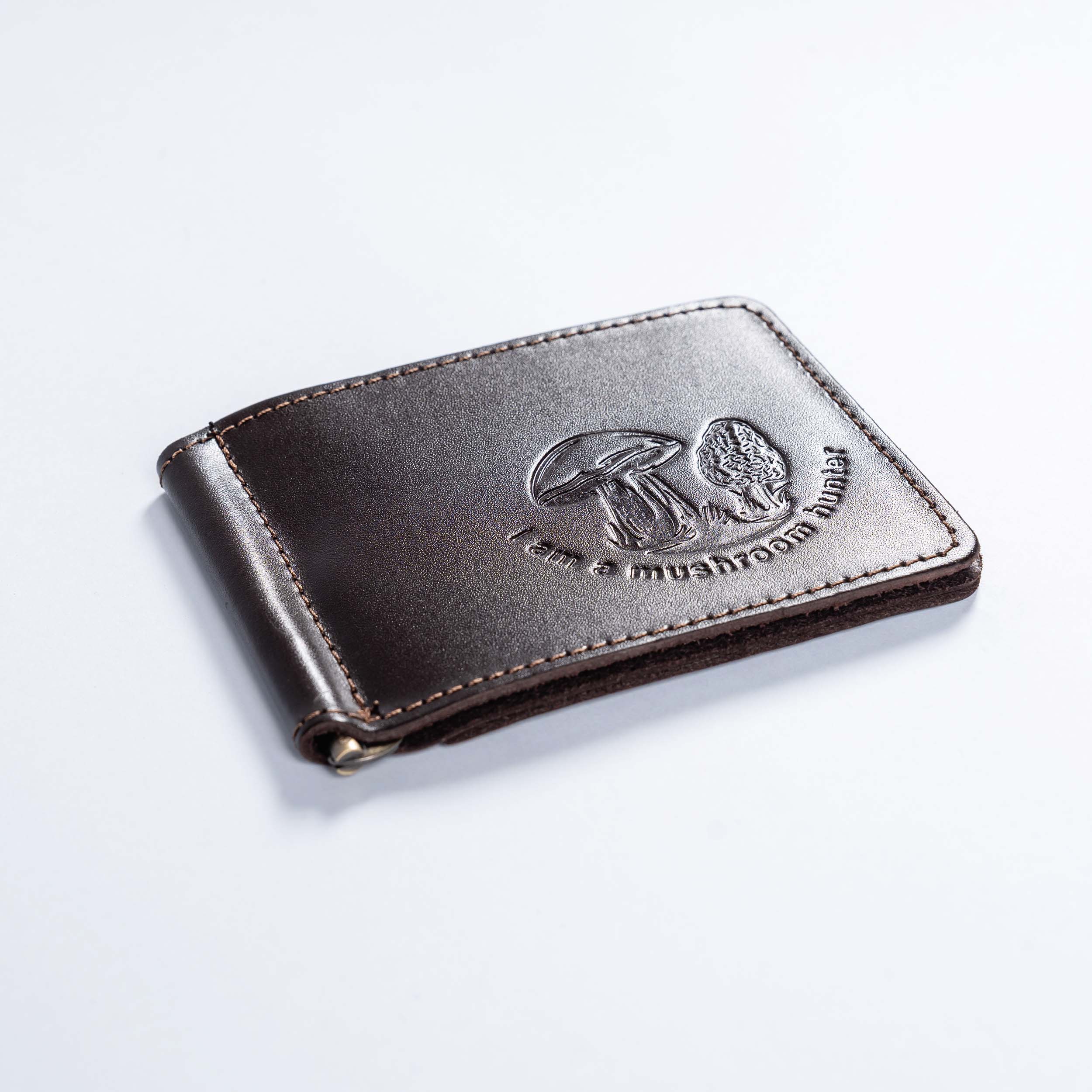 AG-2g Mens Leather Money Clip Slim (Wallet) Mushrooms