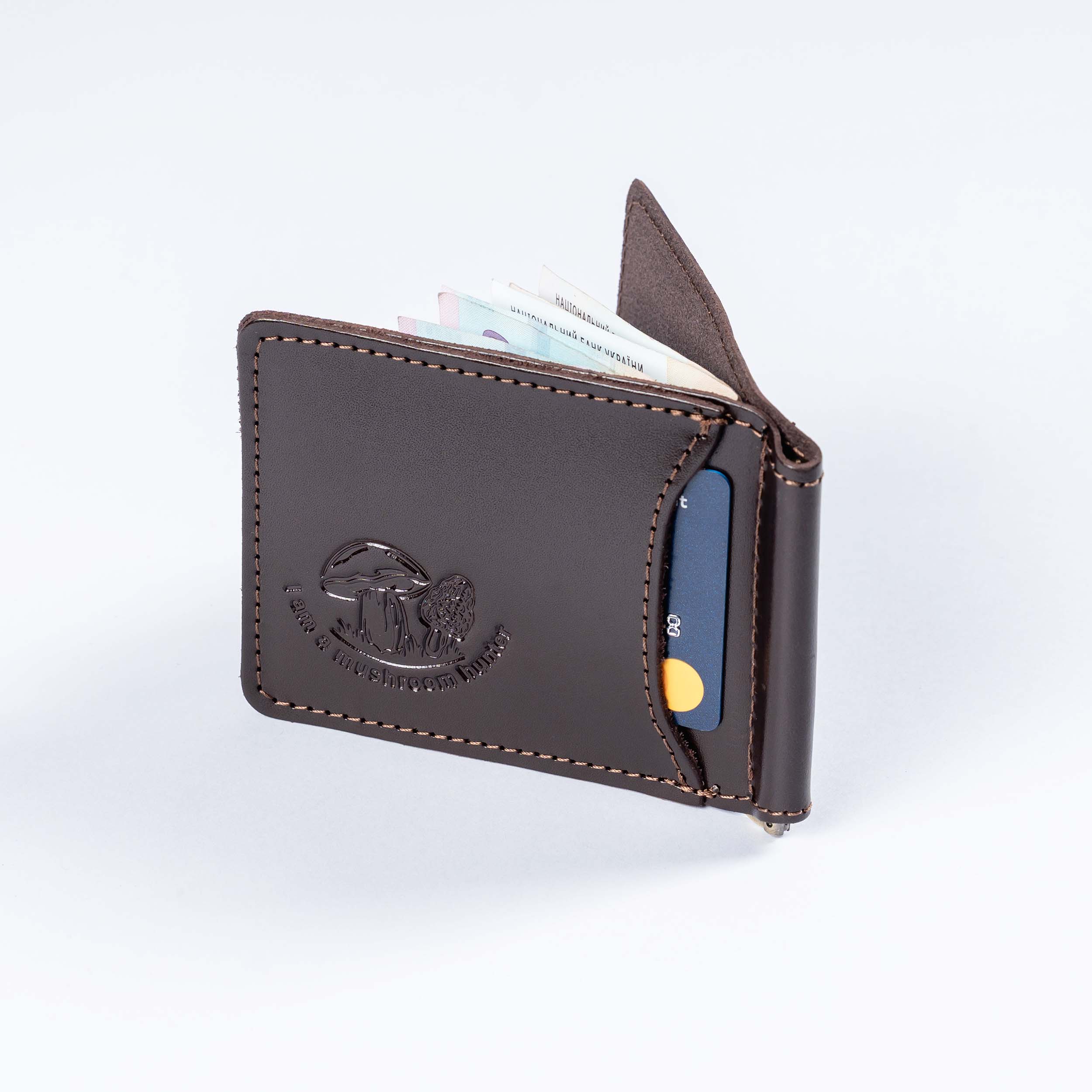 AG-2g Mens Leather Money Clip Slim (Wallet) Mushrooms