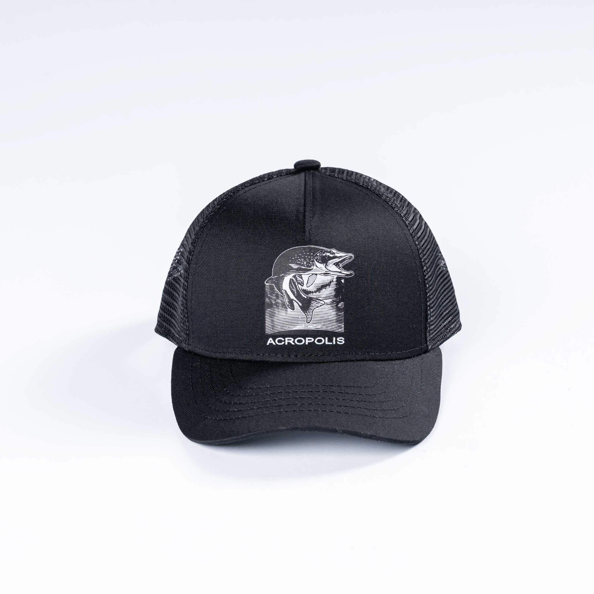 OSHM-21 Fisherman Cap with Pike print, black