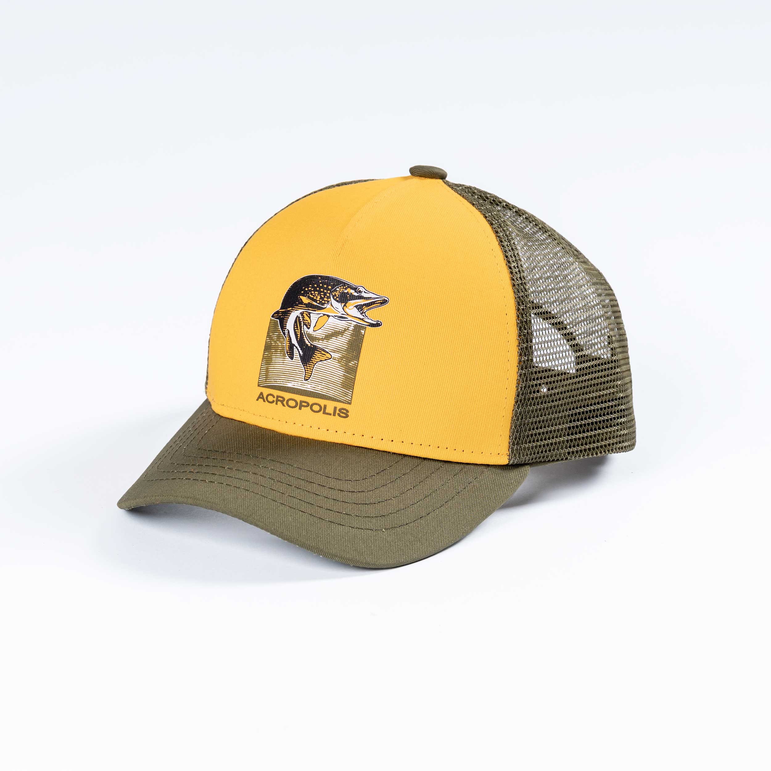 OSHM-21 Fisherman Cap with Pike print, yellow