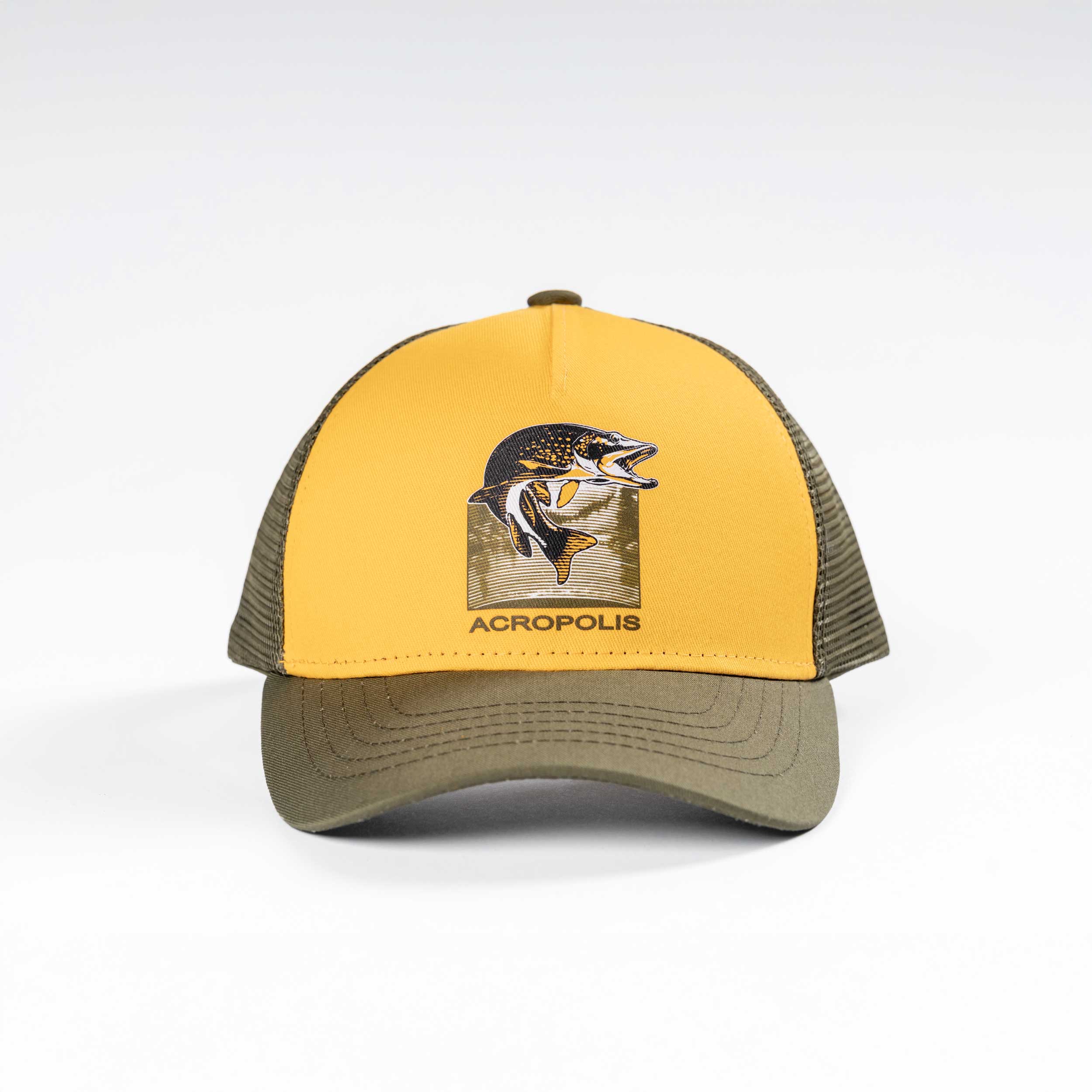 OSHM-21 Fisherman Cap with Pike print, yellow
