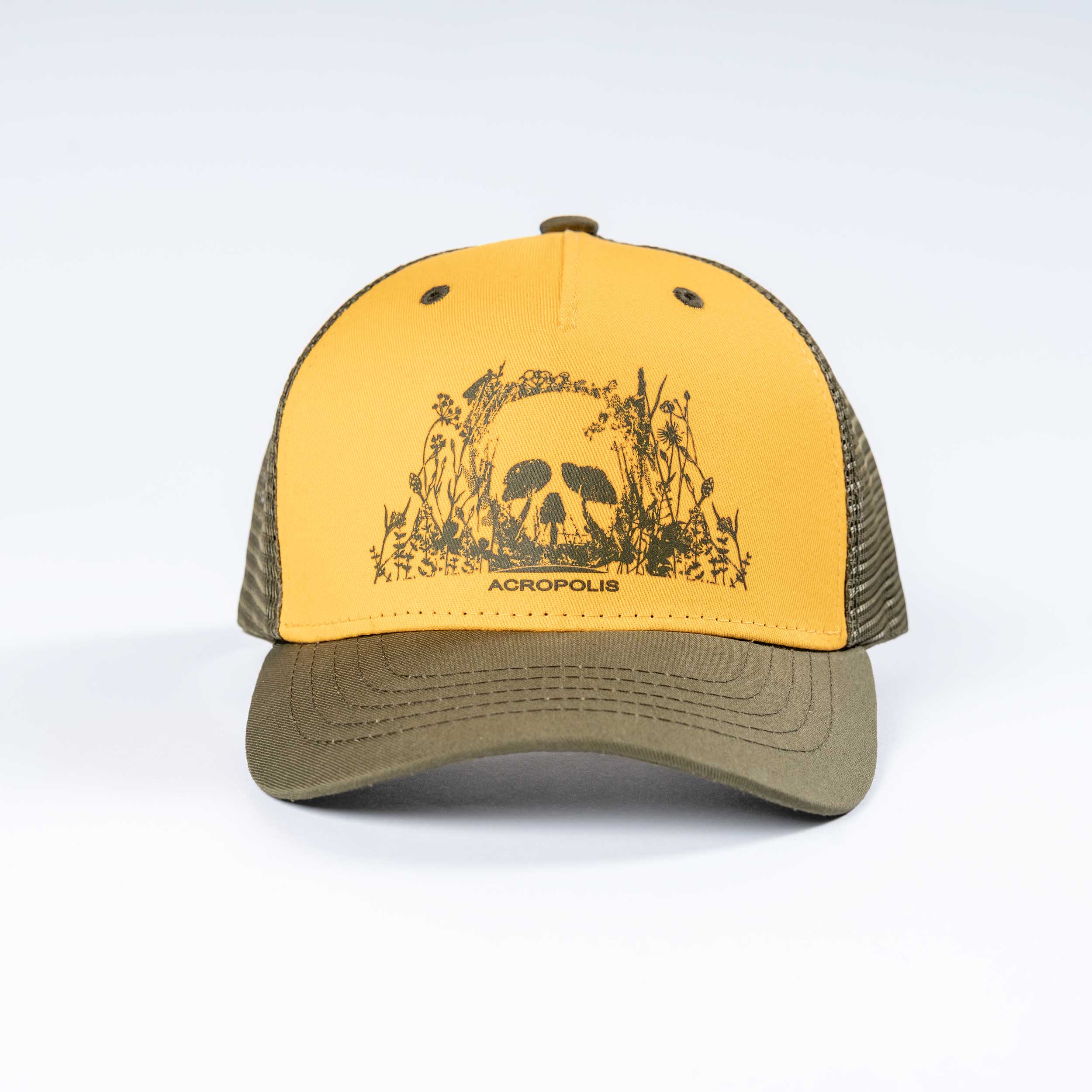 OSHM-22 Mushroom Picker Cap with Mushrooms print (yellow)