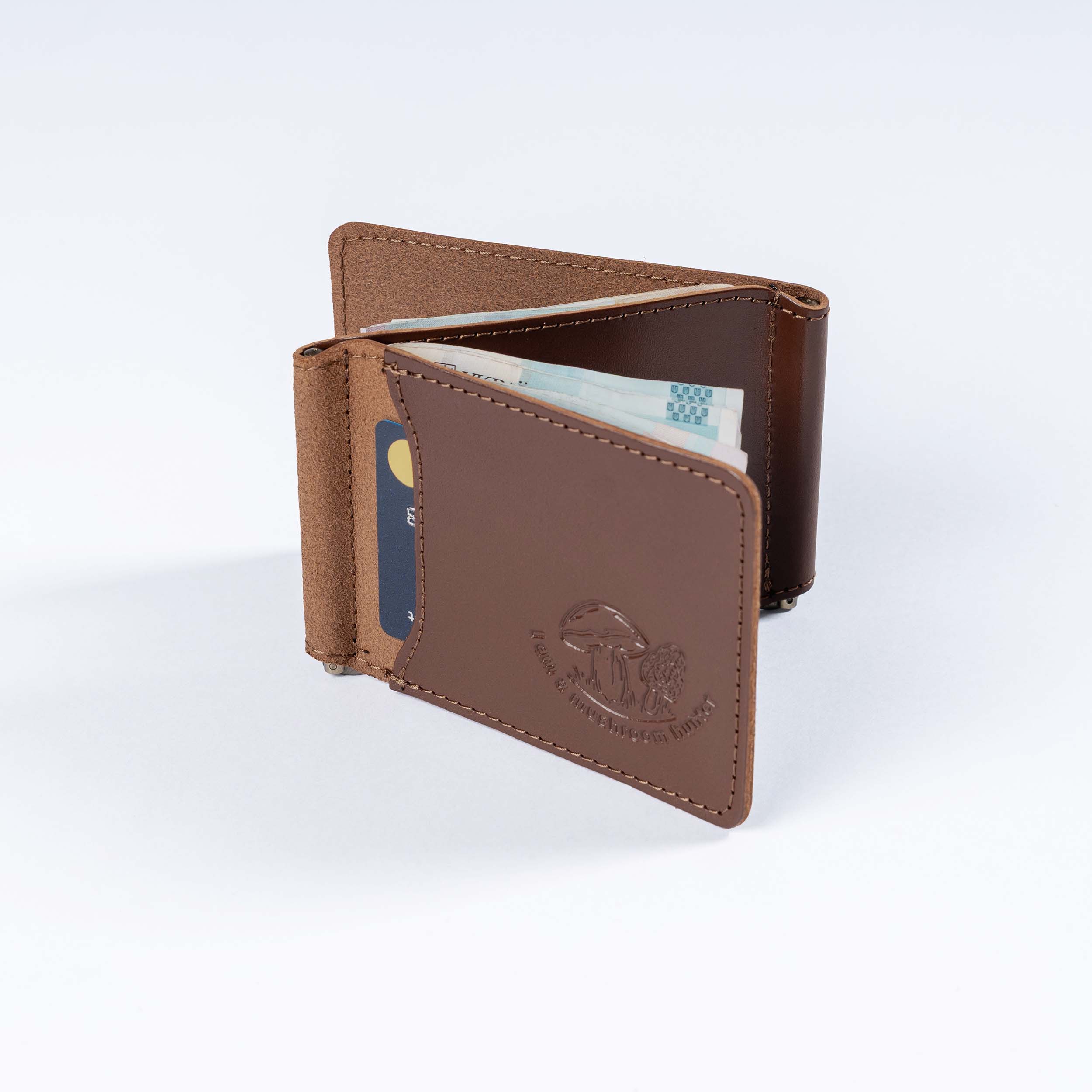 AG-1g Mens Leather Money Clip Slim (Wallet) Mushrooms