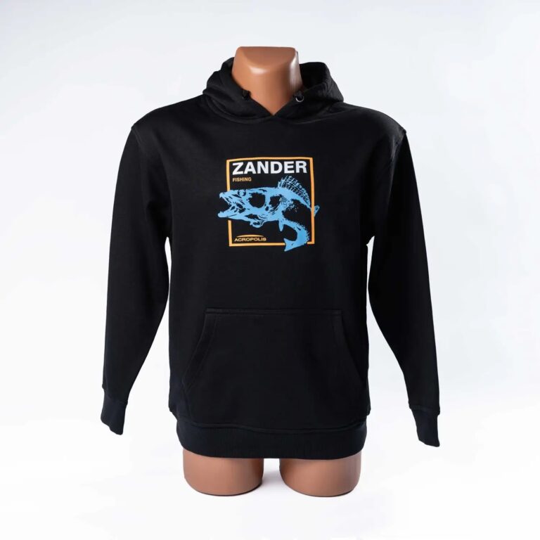 OHR-3 Black hoodie for fishermen, prints Zander – Spinning Fishing (S, M, L, XL)