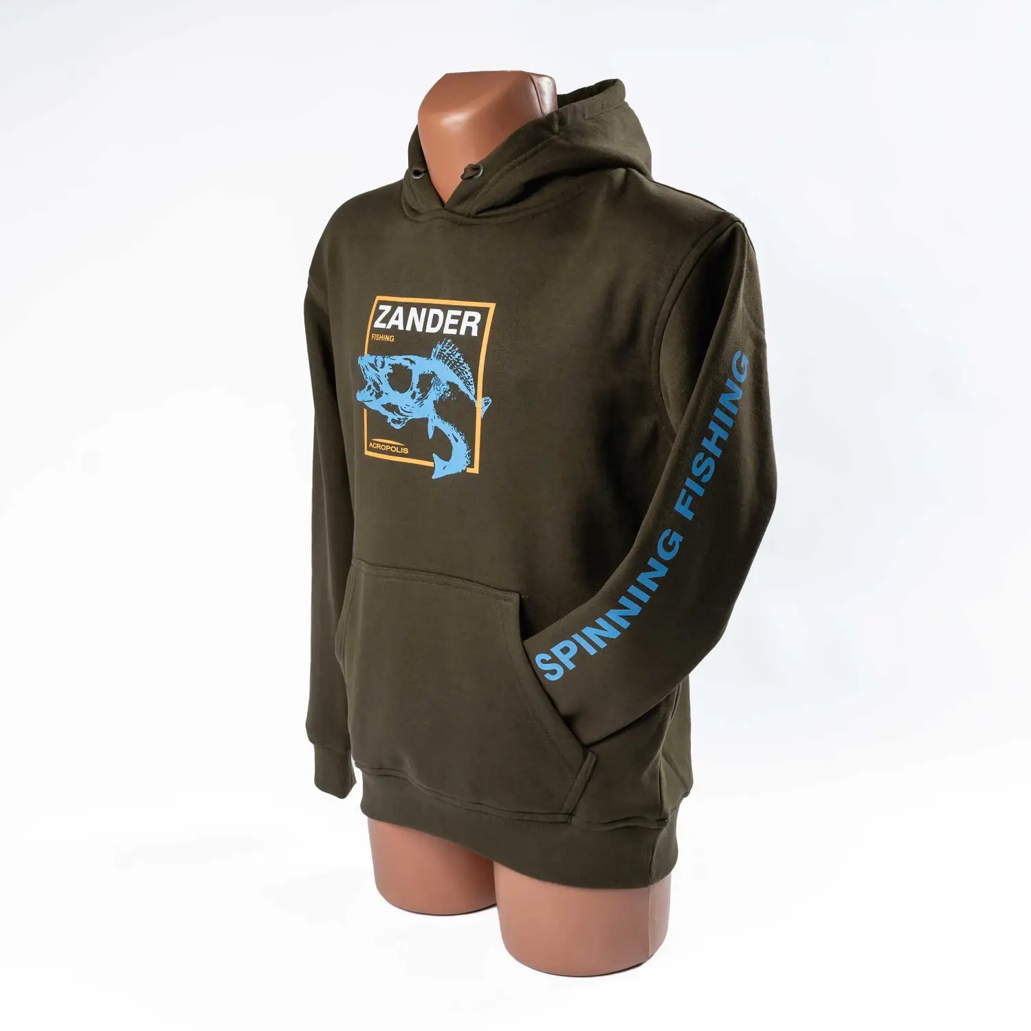 OHR-3 Khaki hoodie for fishermen, prints Zander – Spinning Fishing – S, M, L, XL