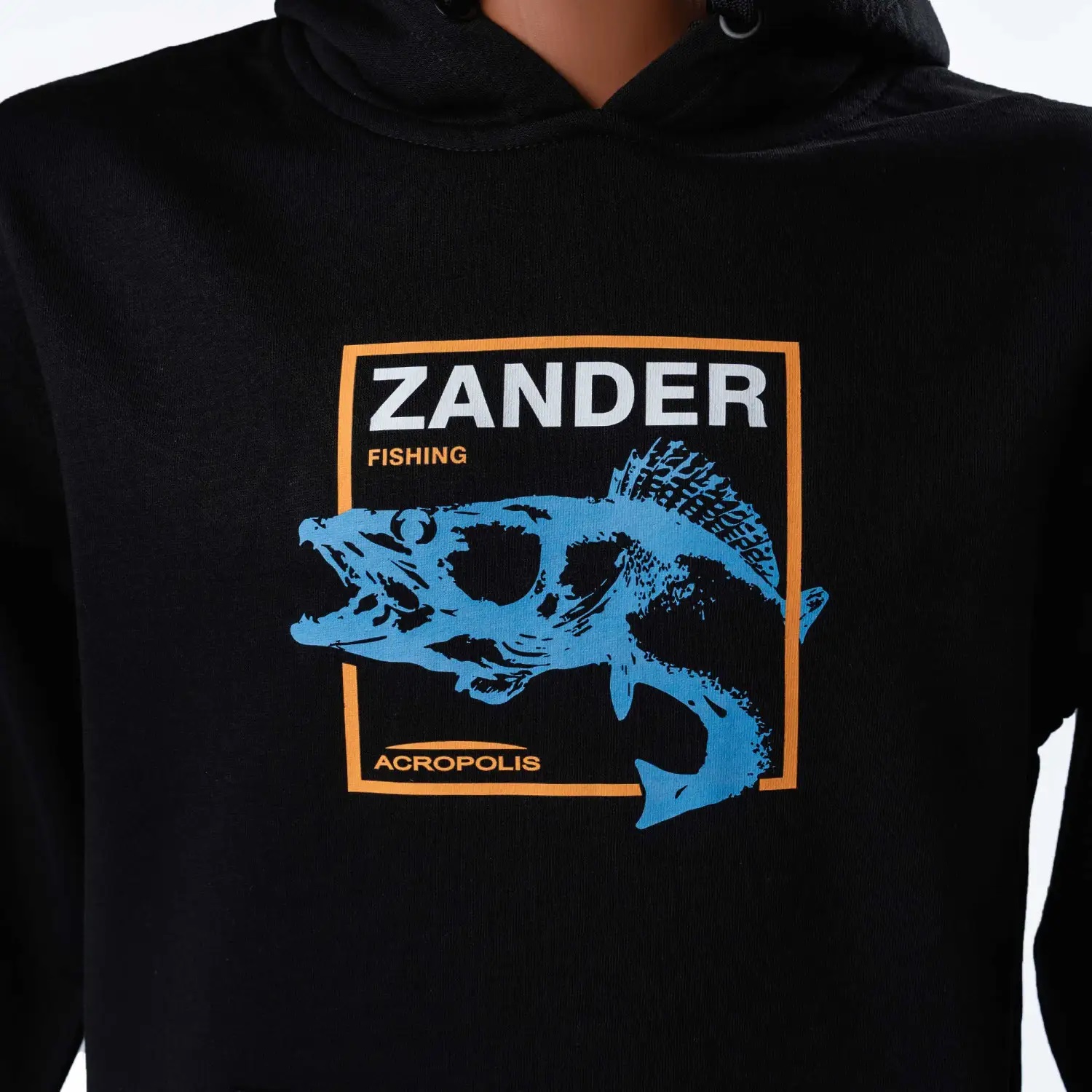 OHR-3 Black hoodie for fishermen, prints Zander – Spinning Fishing (S, M, L, XL)