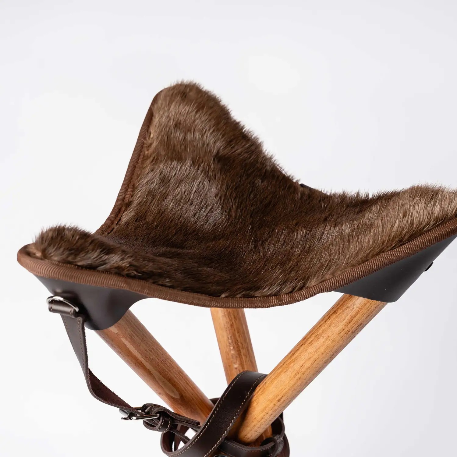 ST-1hv Folding Wooden Chair with Otter Fur Seat. Height 65cm