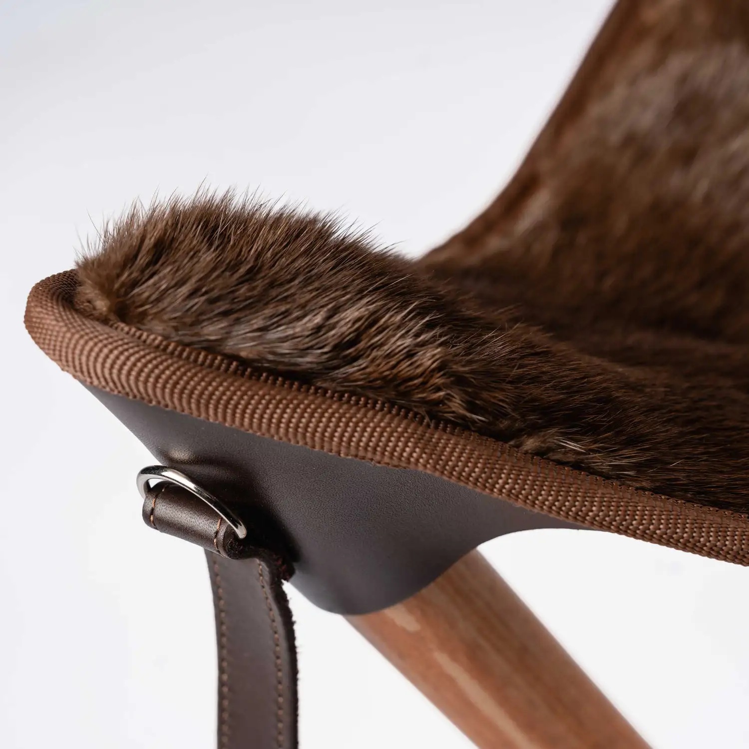 ST-1hv Folding Wooden Chair with Otter Fur Seat. Height 65cm