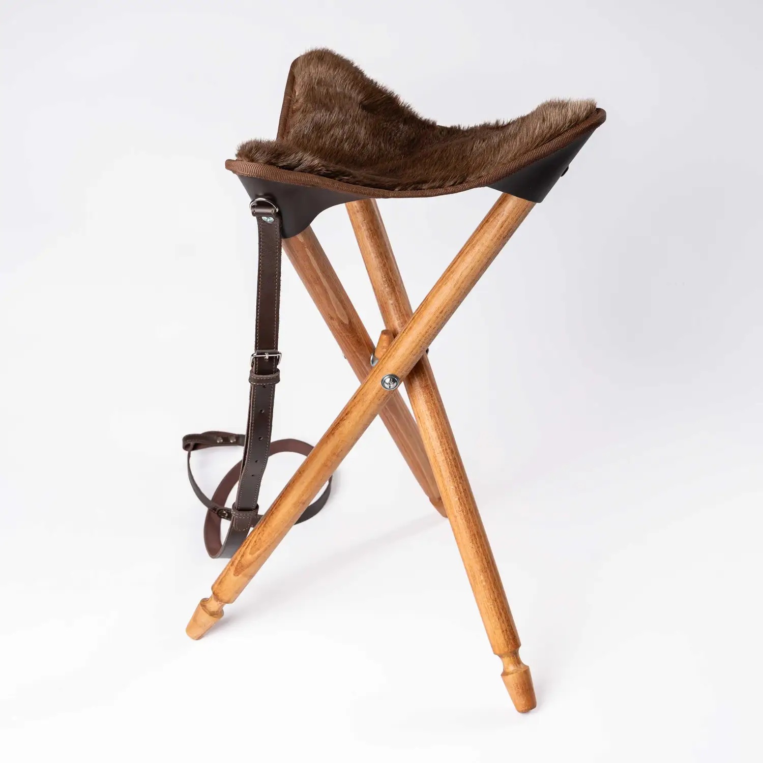 ST-2hv Folding Wooden Chair with Otter Fur Seat. Height 75cm