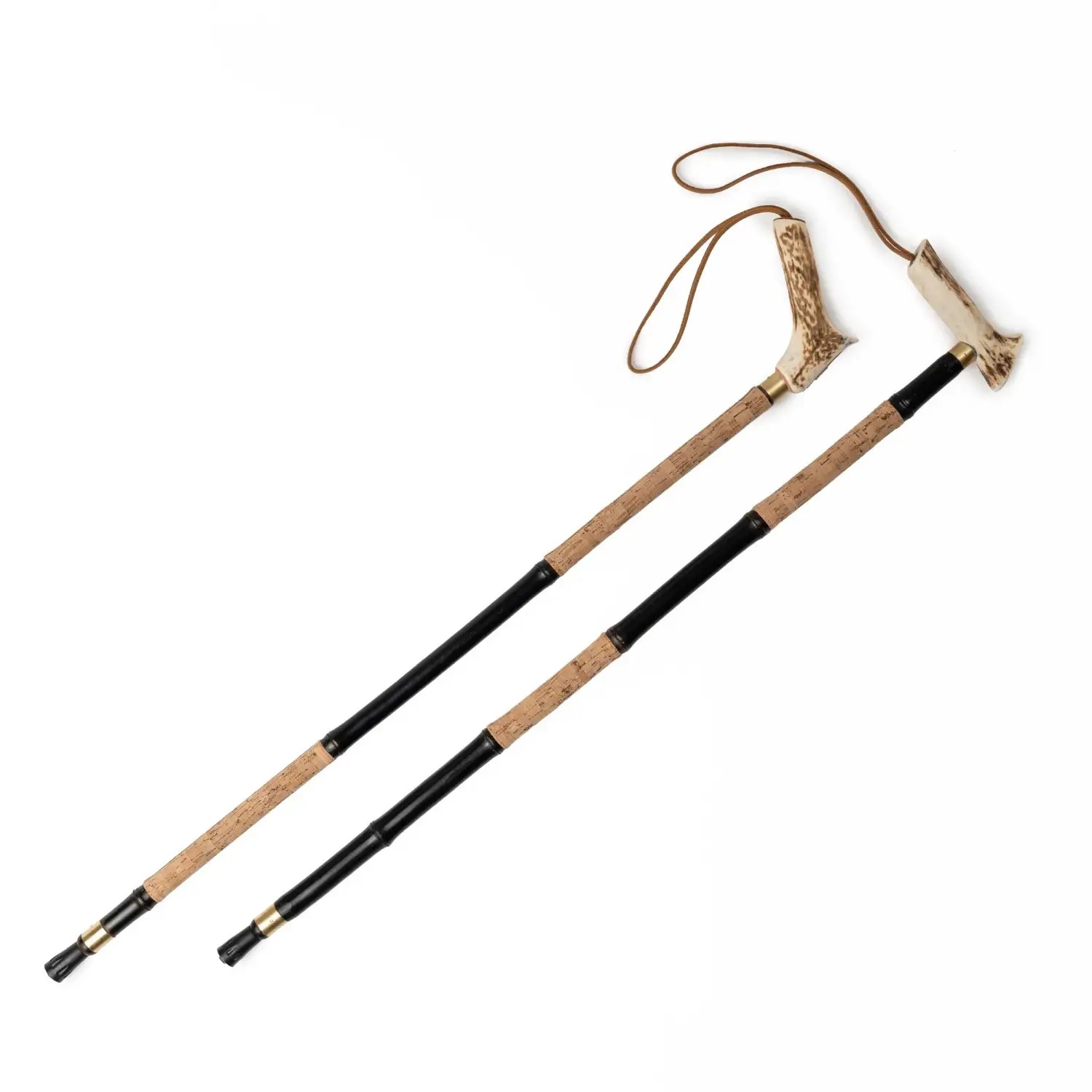 PMG-4e Handcrafted Mushroom Picking Black Bamboo Walking Stick with Deer Antler Handle