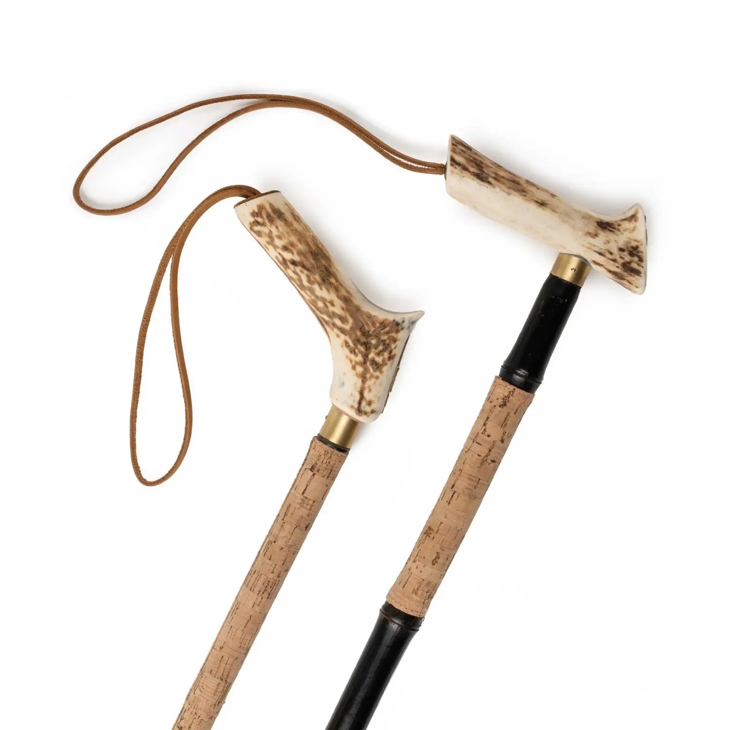 PMG-4e Handcrafted Mushroom Picking Black Bamboo Walking Stick with Deer Antler Handle