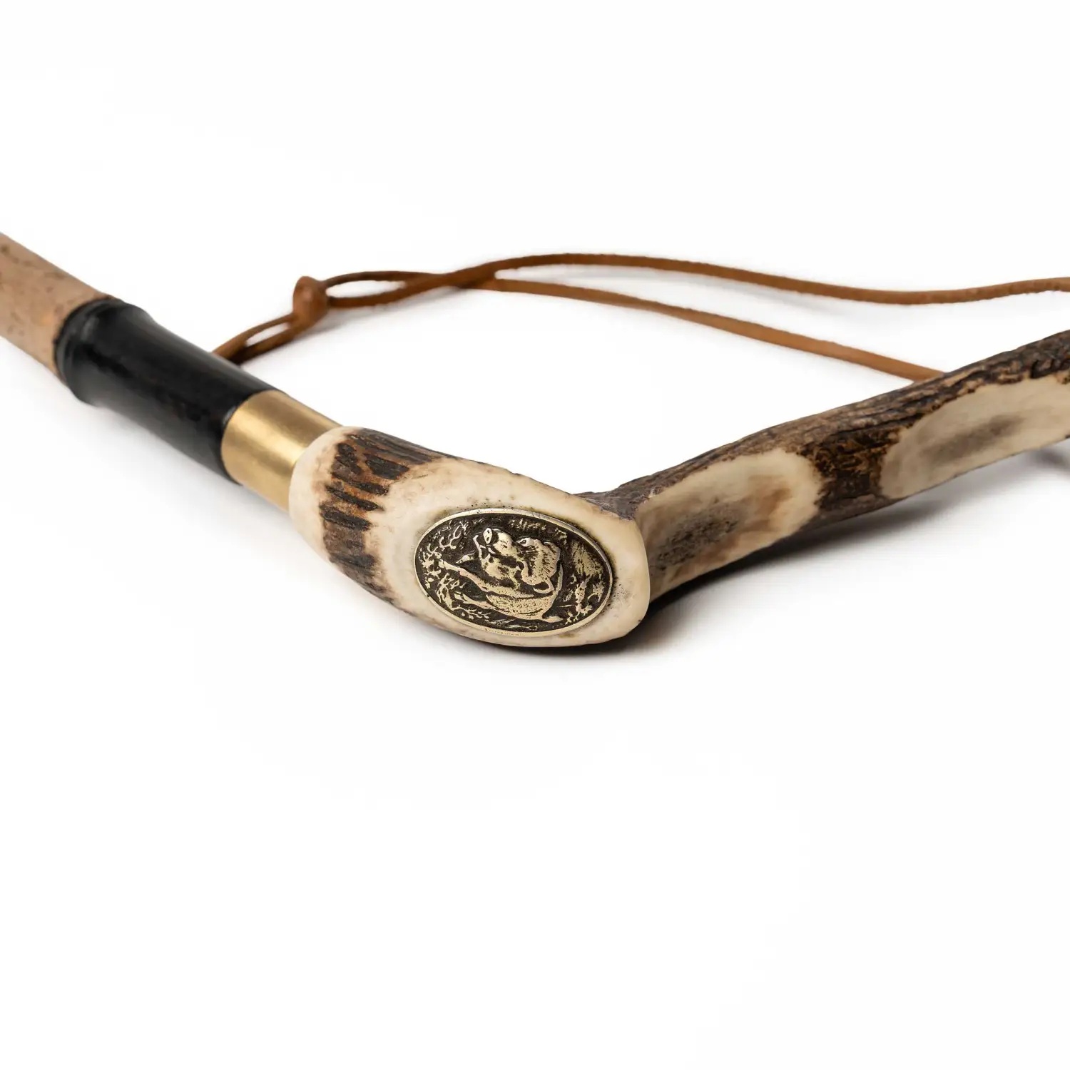 PMG-4e Handcrafted Mushroom Picking Black Bamboo Walking Stick with Deer Antler Handle