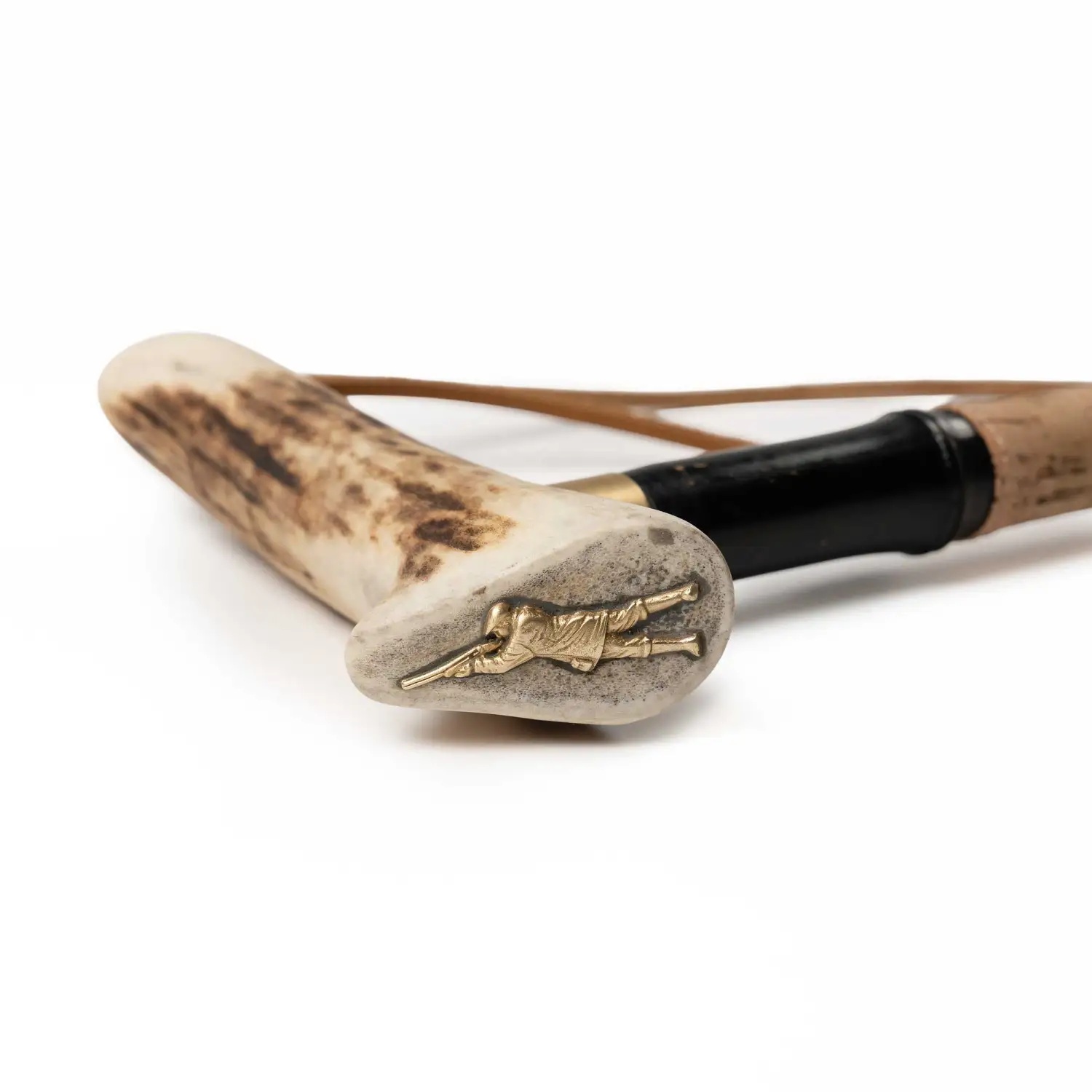 PMG-4e Handcrafted Mushroom Picking Black Bamboo Walking Stick with Deer Antler Handle