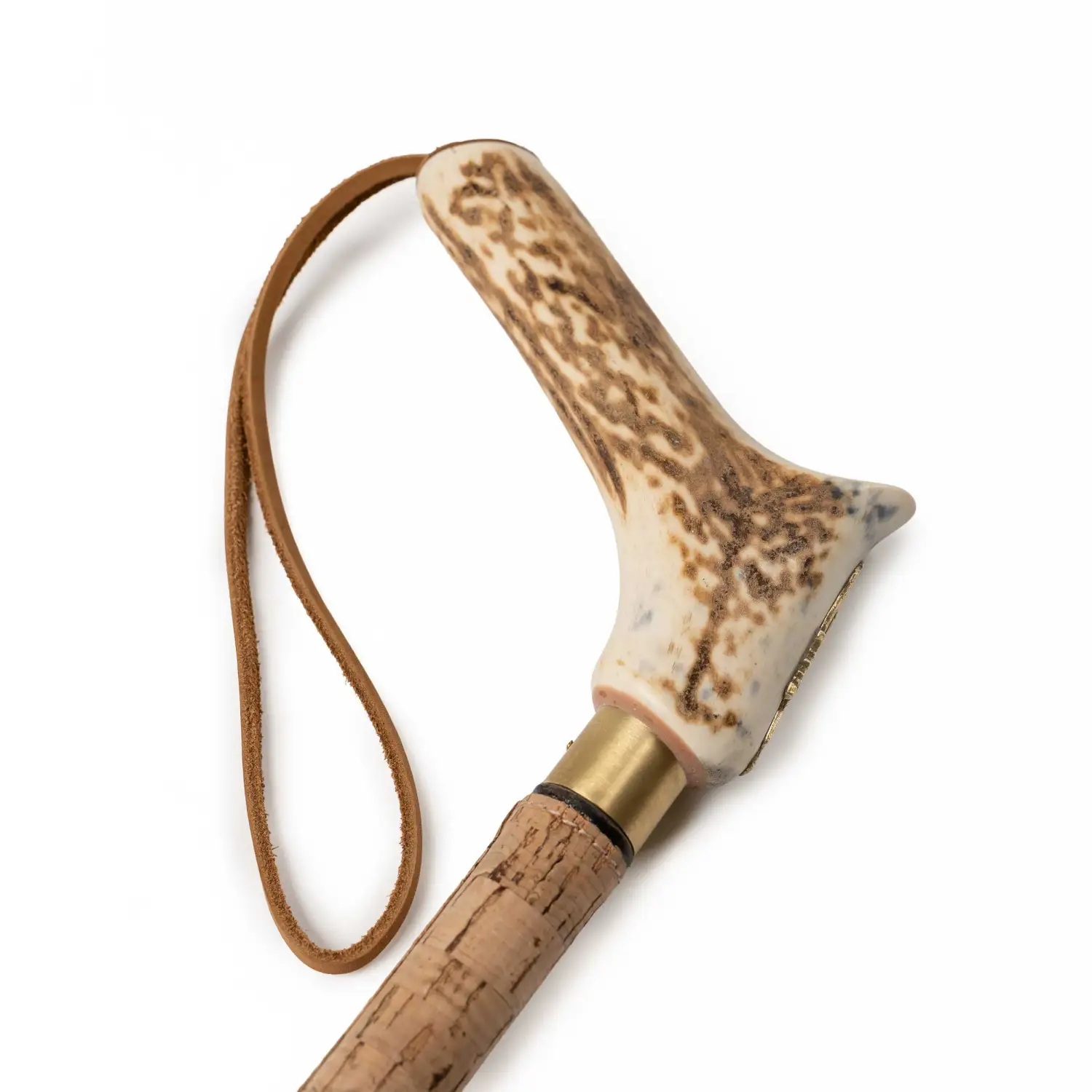 PMG-4e Handcrafted Mushroom Picking Black Bamboo Walking Stick with Deer Antler Handle