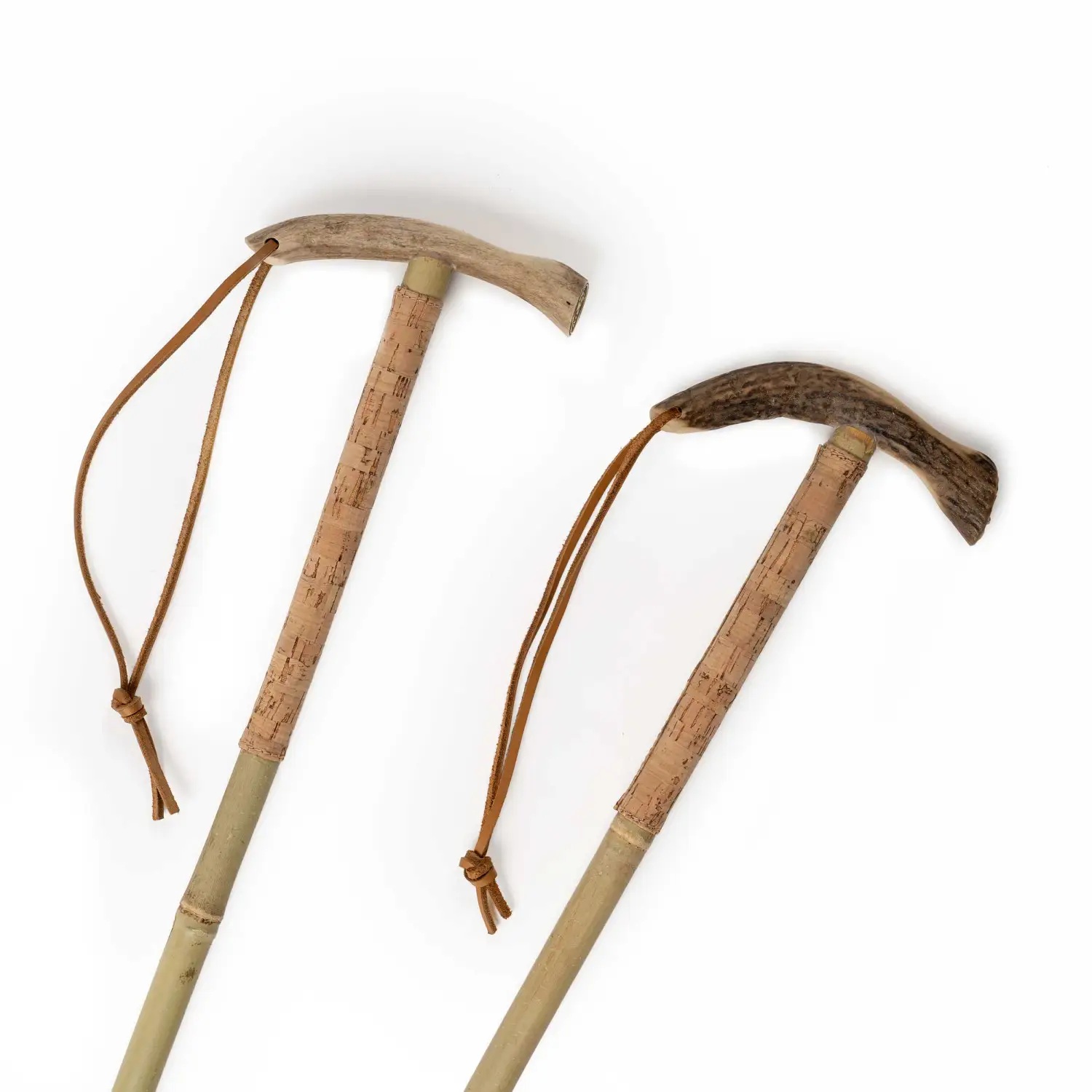 PMG-3 Handcrafted Mushroom Picking Bamboo Walking Stick with Deer Antler Handle