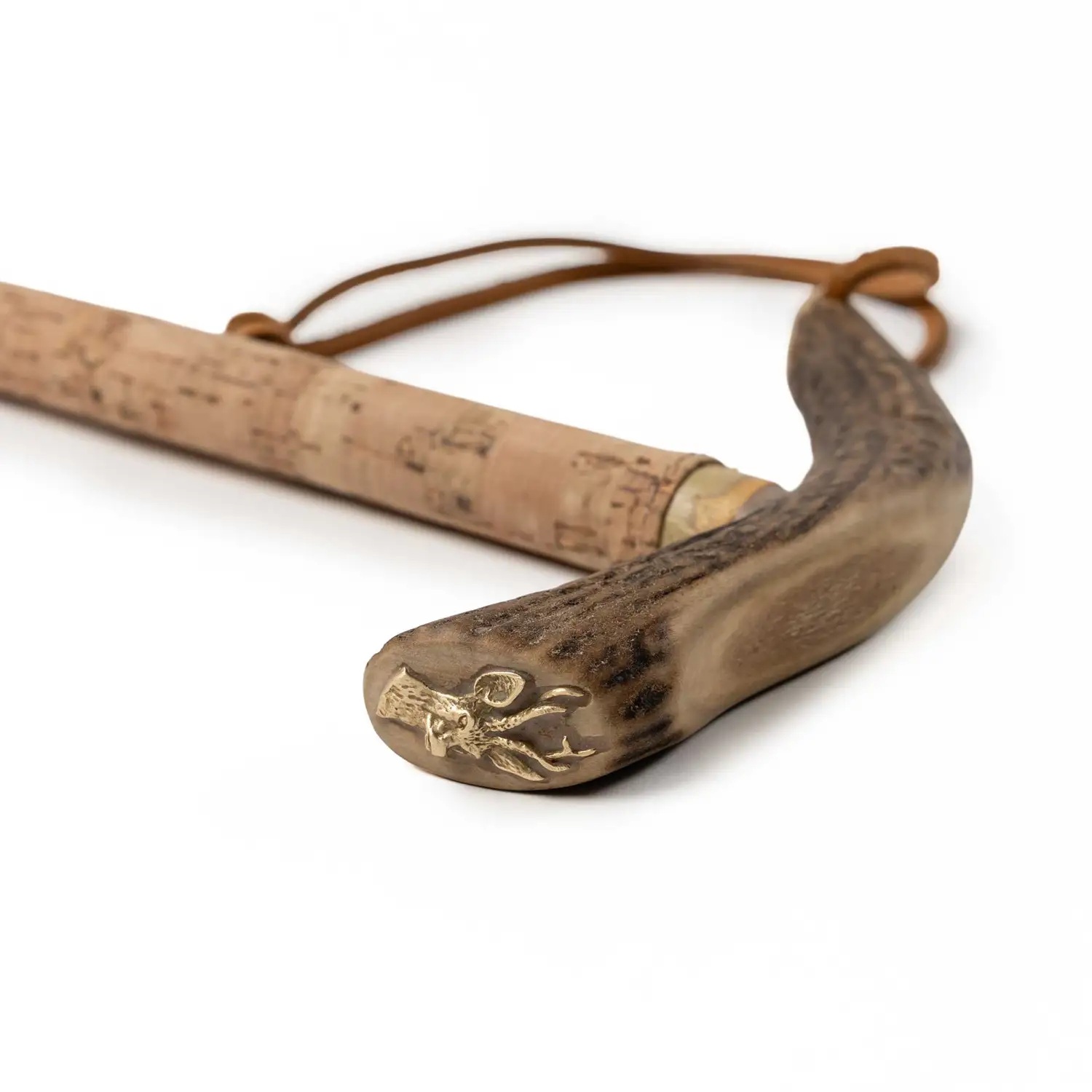 PMG-3 Handcrafted Mushroom Picking Bamboo Walking Stick with Deer Antler Handle