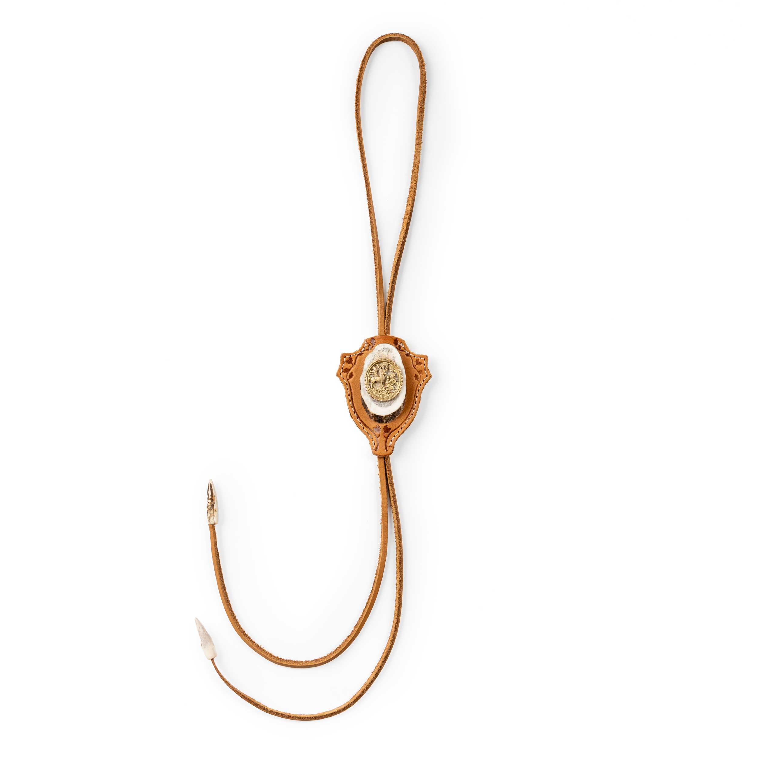 B2-st.Hubertus. Handmade Hunting Bolo Tie with Leather and Natural Horn