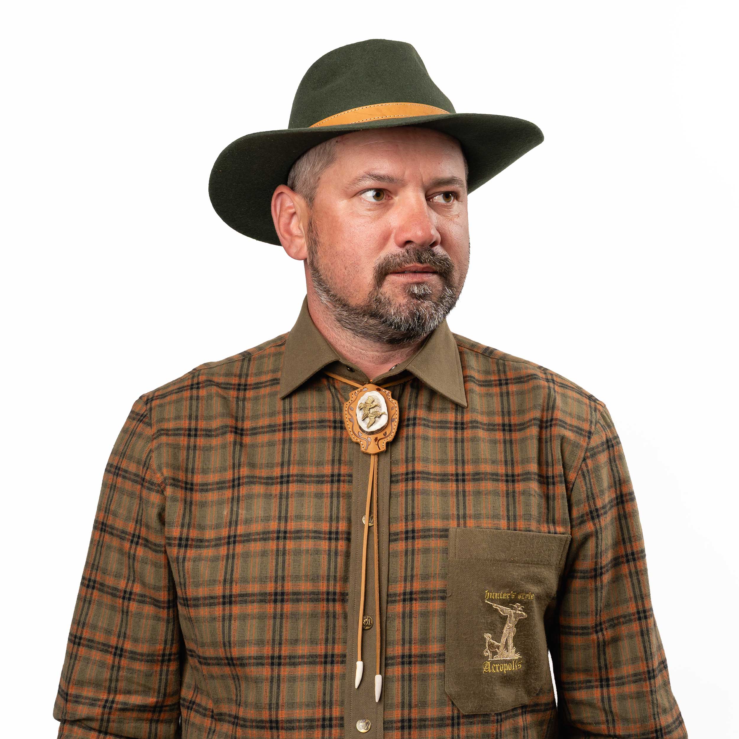 B1-Ducks. Handmade Hunting Bolo Tie with Leather and Natural Horn